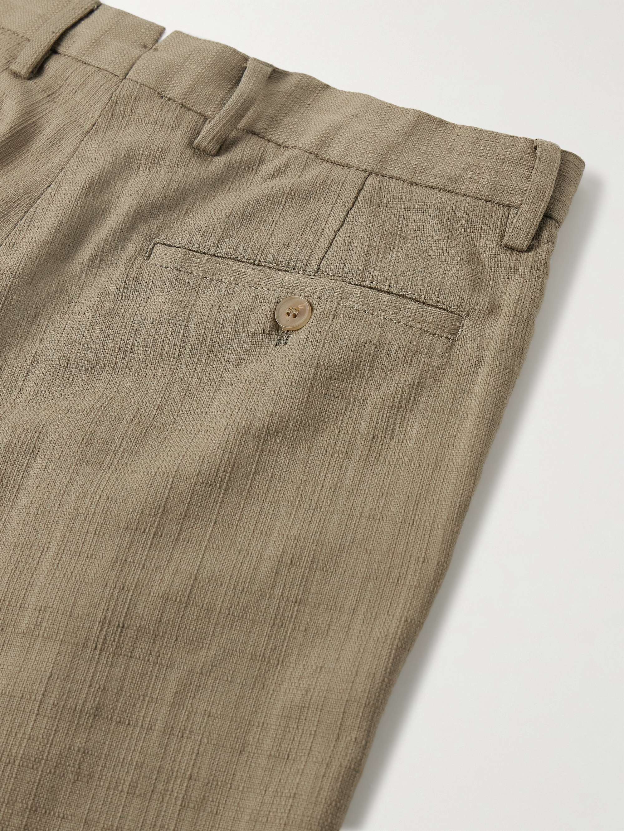 Straight-Leg Pleated Textured-Cotton Trousers view