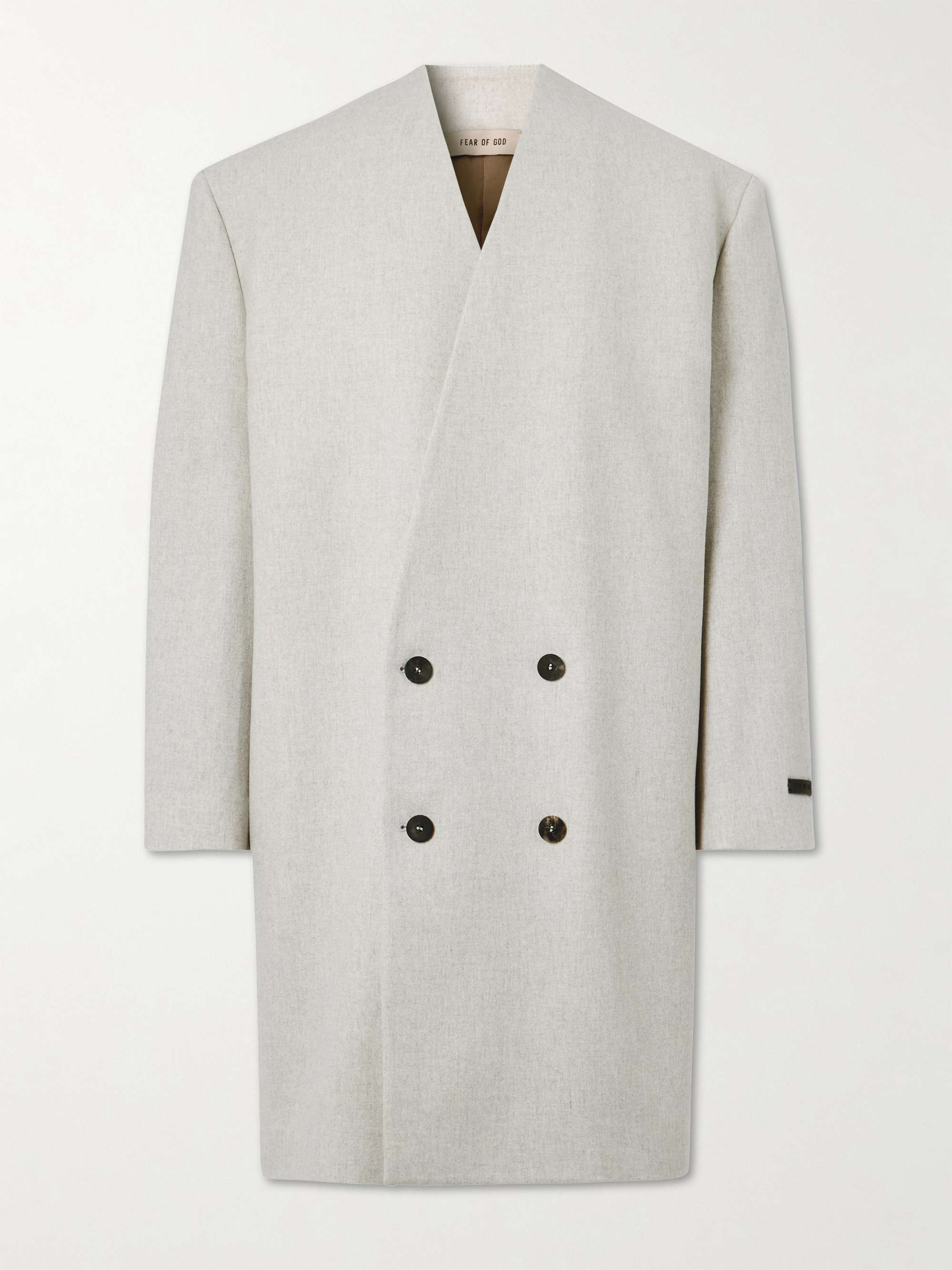Oversized Double-Breasted Logo-Appliquéd Wool-Blend Flannel Coat view