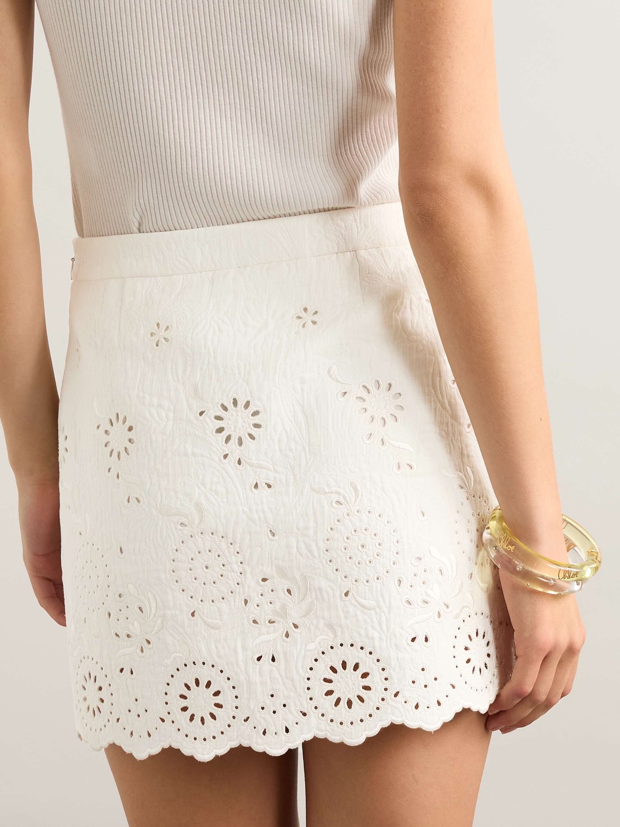 Scalloped quilted broderie anglaise cotton-blend mini skirt view