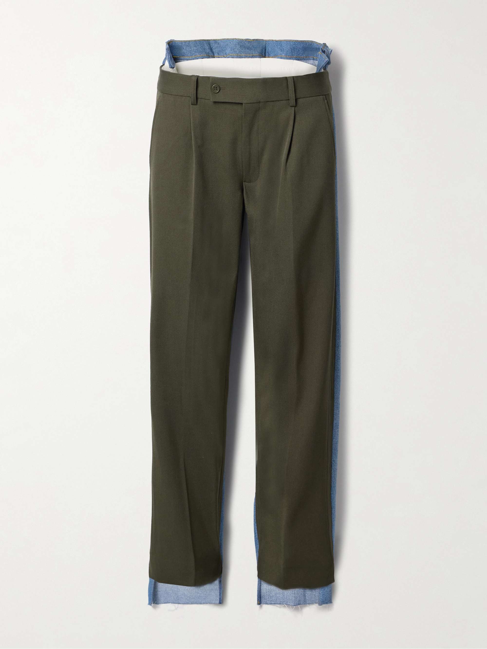 Denitrouser paneled pleated wool-blend and denim pants view