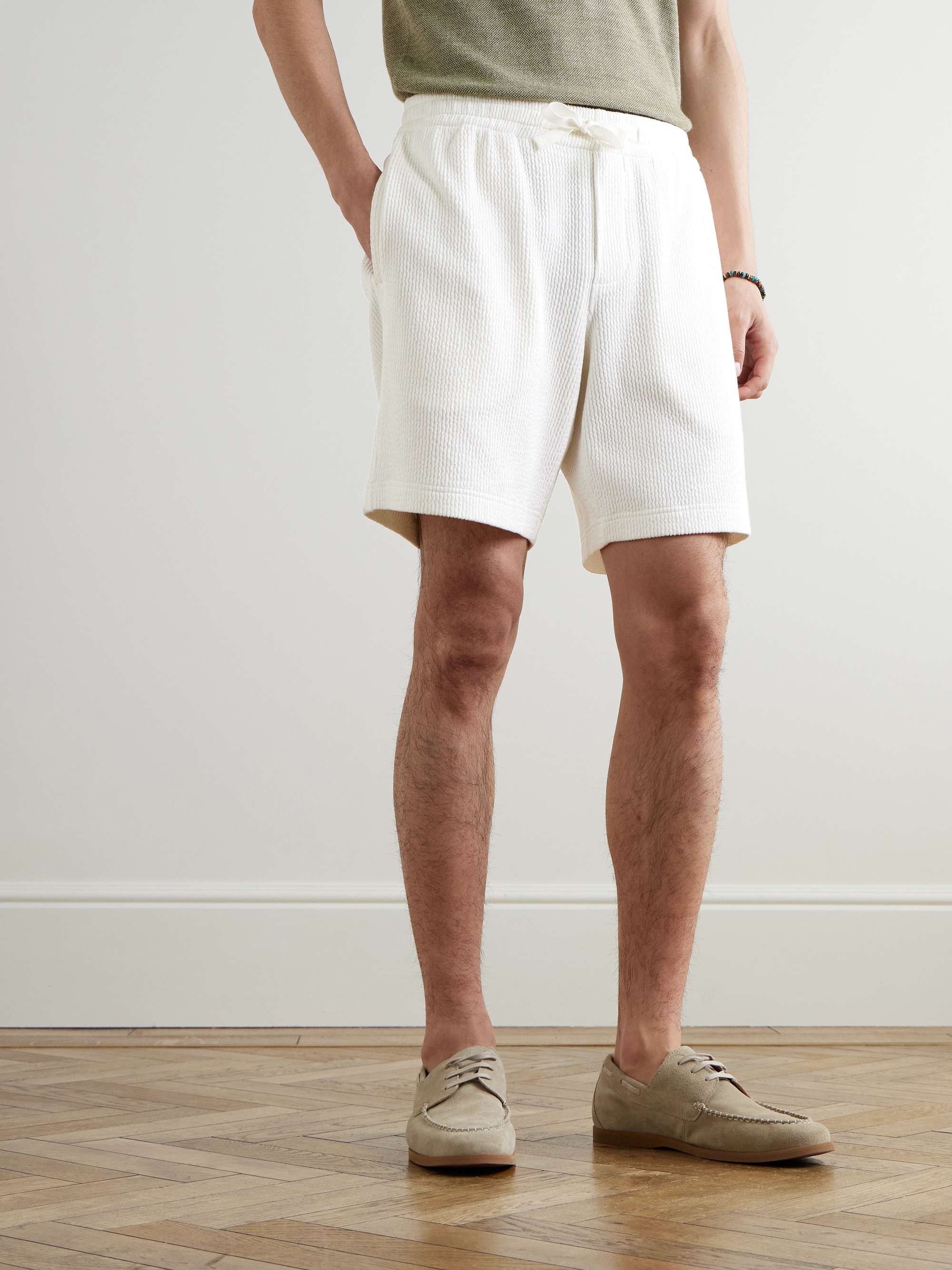 Trevone Straight-Leg Cotton-Blend Seersucker Drawstring Shorts view