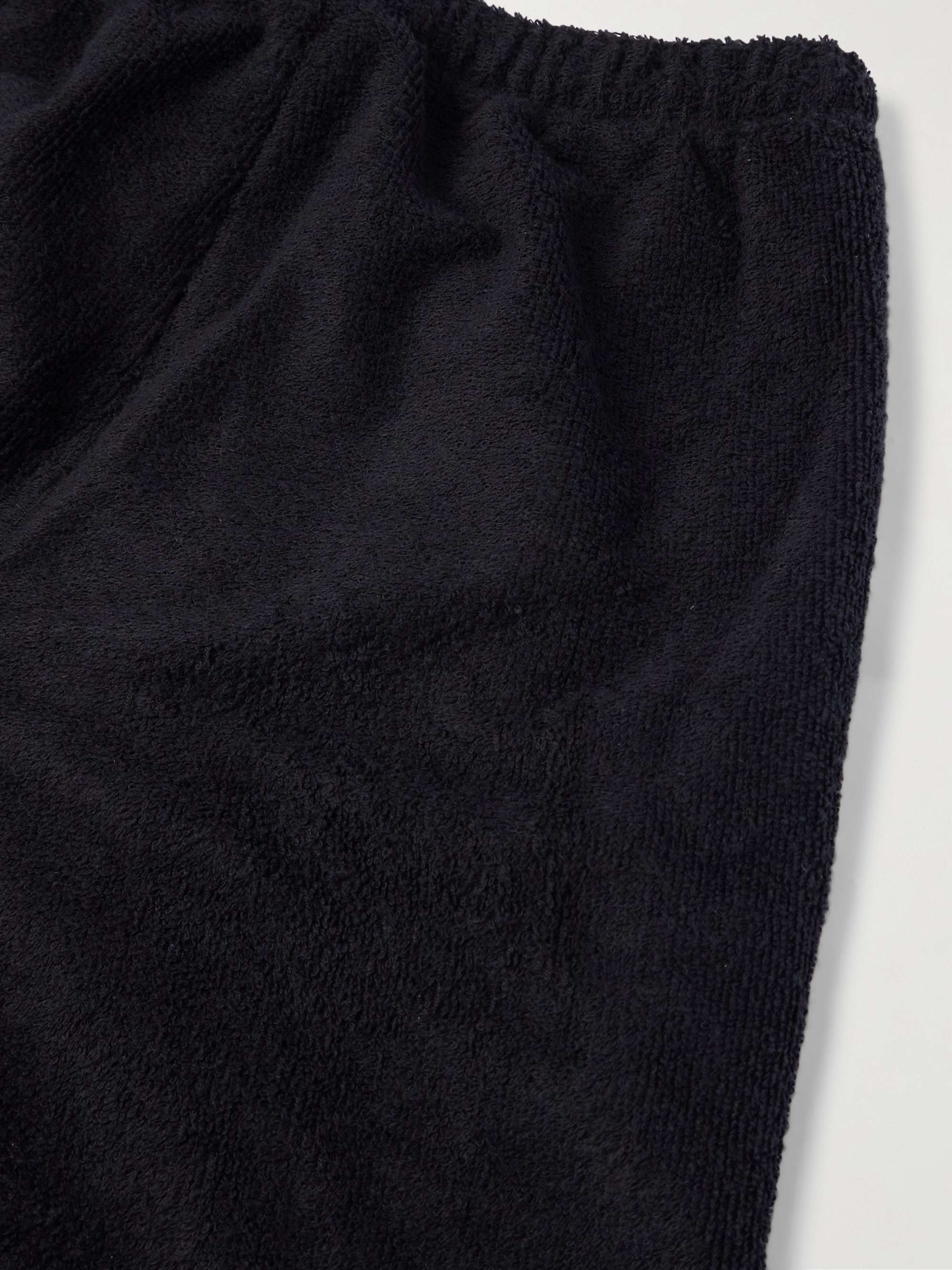 Straight-Leg Distressed Logo-Print Cotton-Jersey Drawstring Shorts view