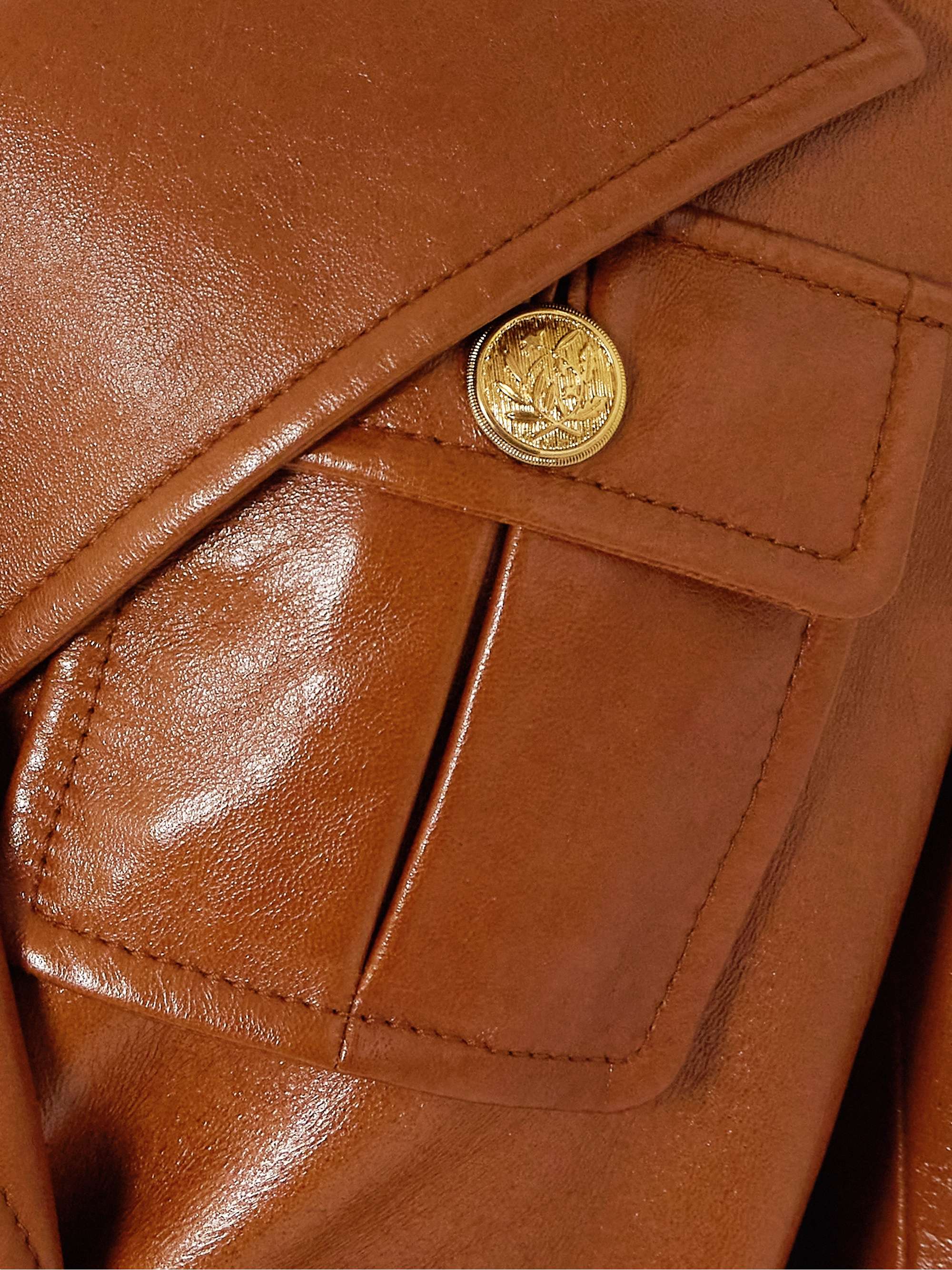 Leather double-breasted trench coat view