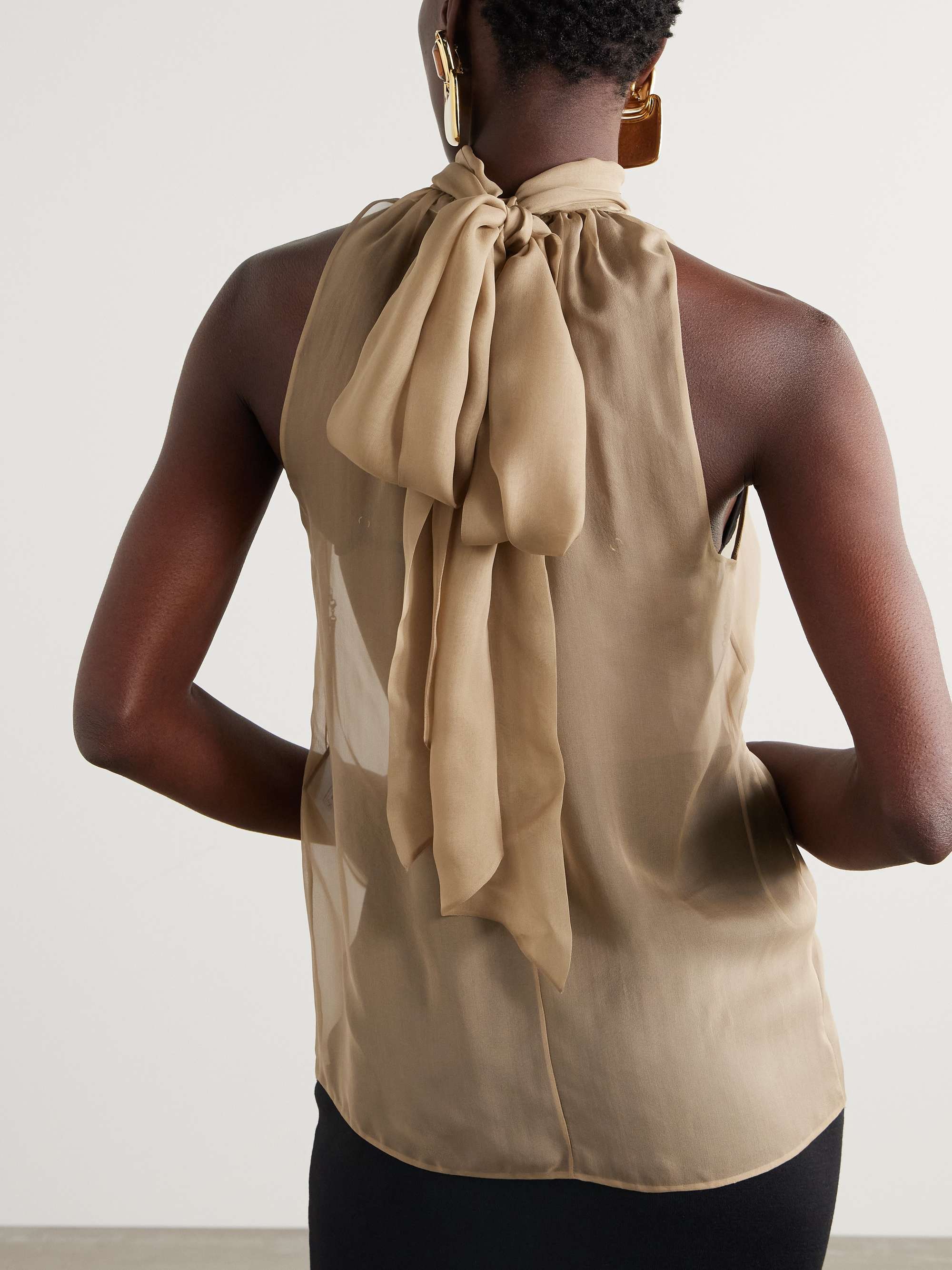 Gathered tie-detailed silk-chiffon blouse view