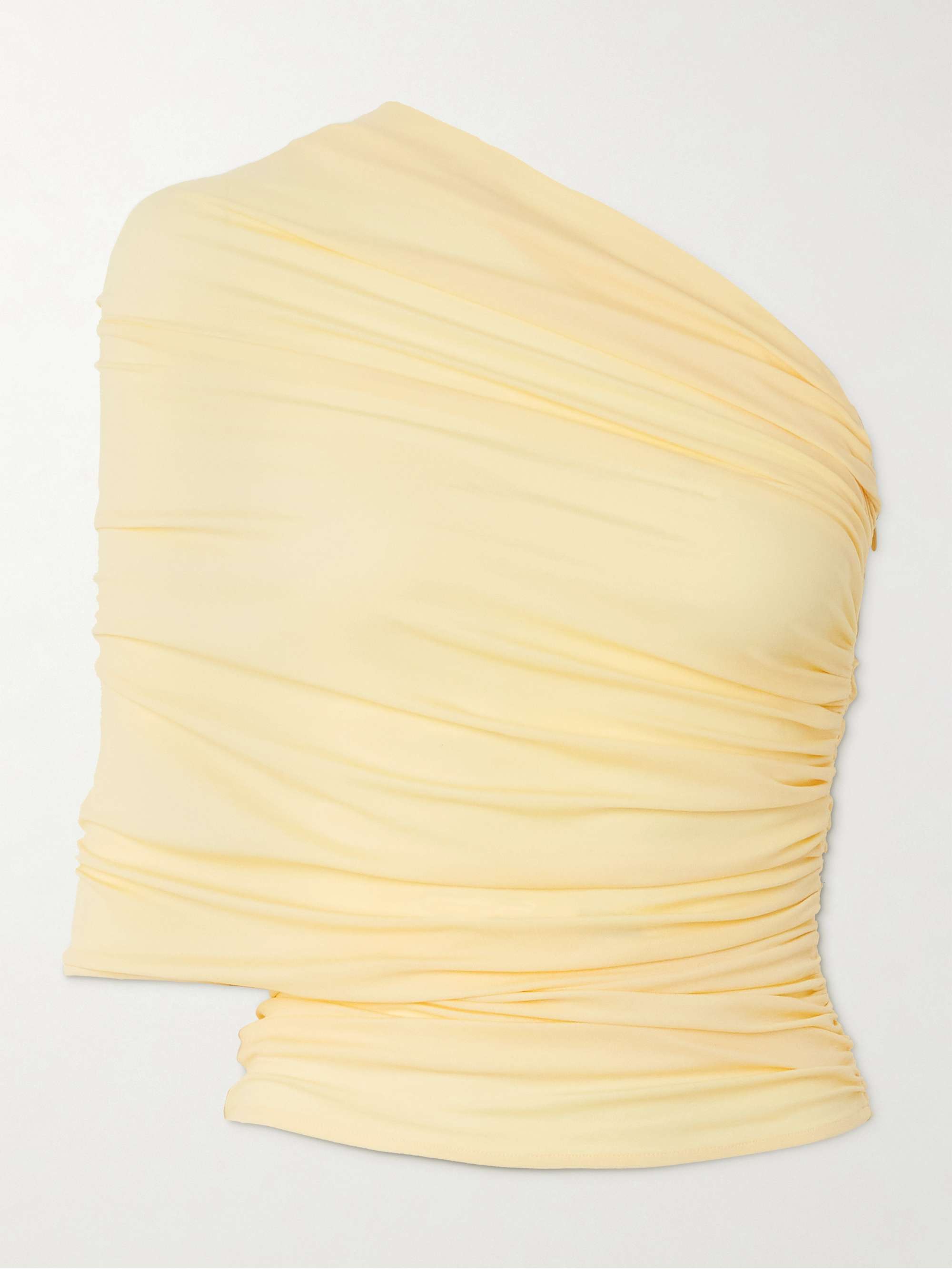 One-shoulder draped wrap-effect stretch-jersey top view
