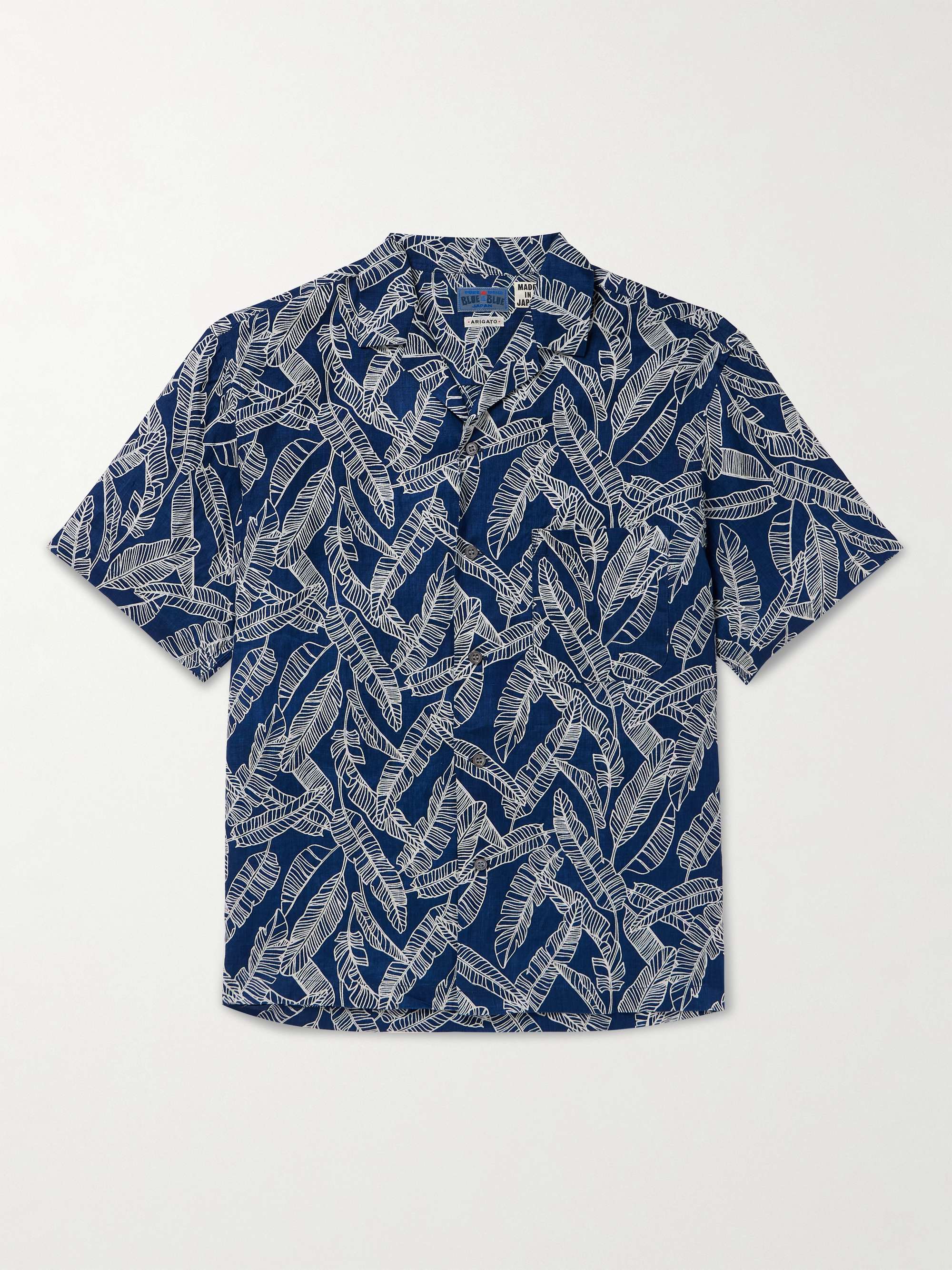 Camp-Collar Printed Indigo-Dyed Linen Shirt view