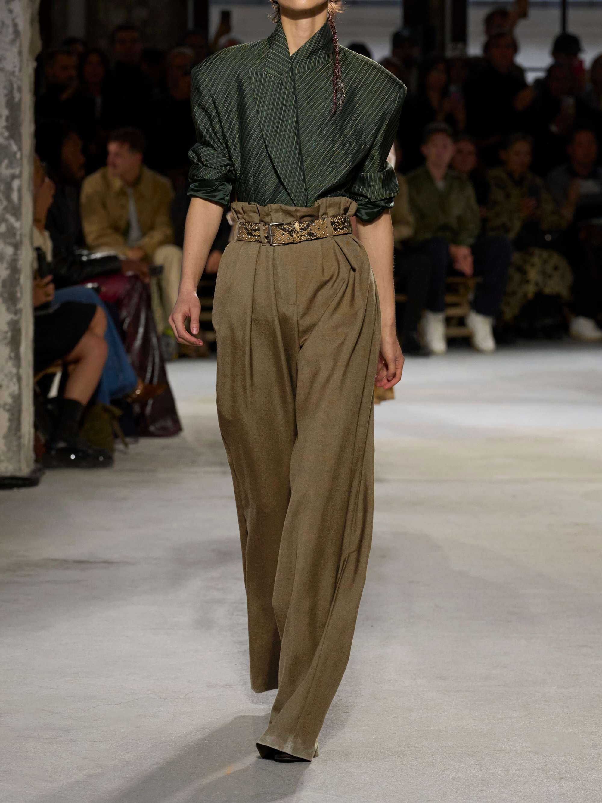 Belted pleated wool and mohair-blend jersey wide-leg pants view