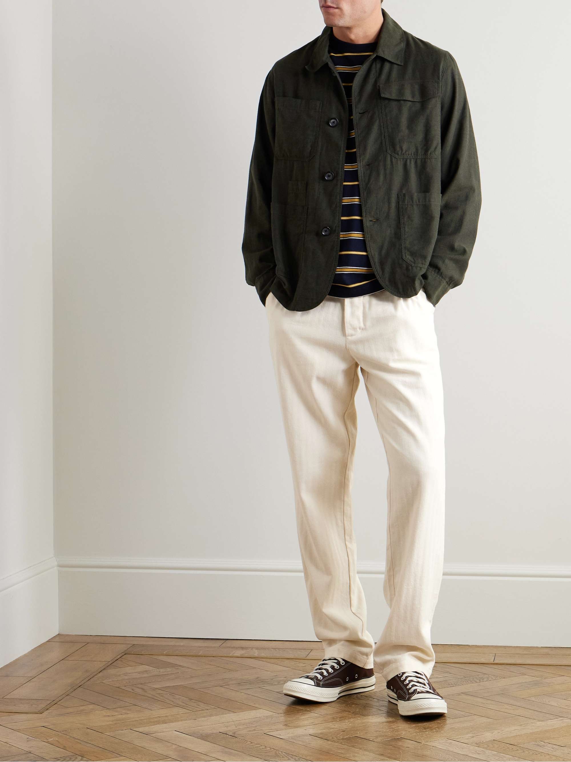 Slim-Fit Straight-Leg Herringbone Cotton Trousers view