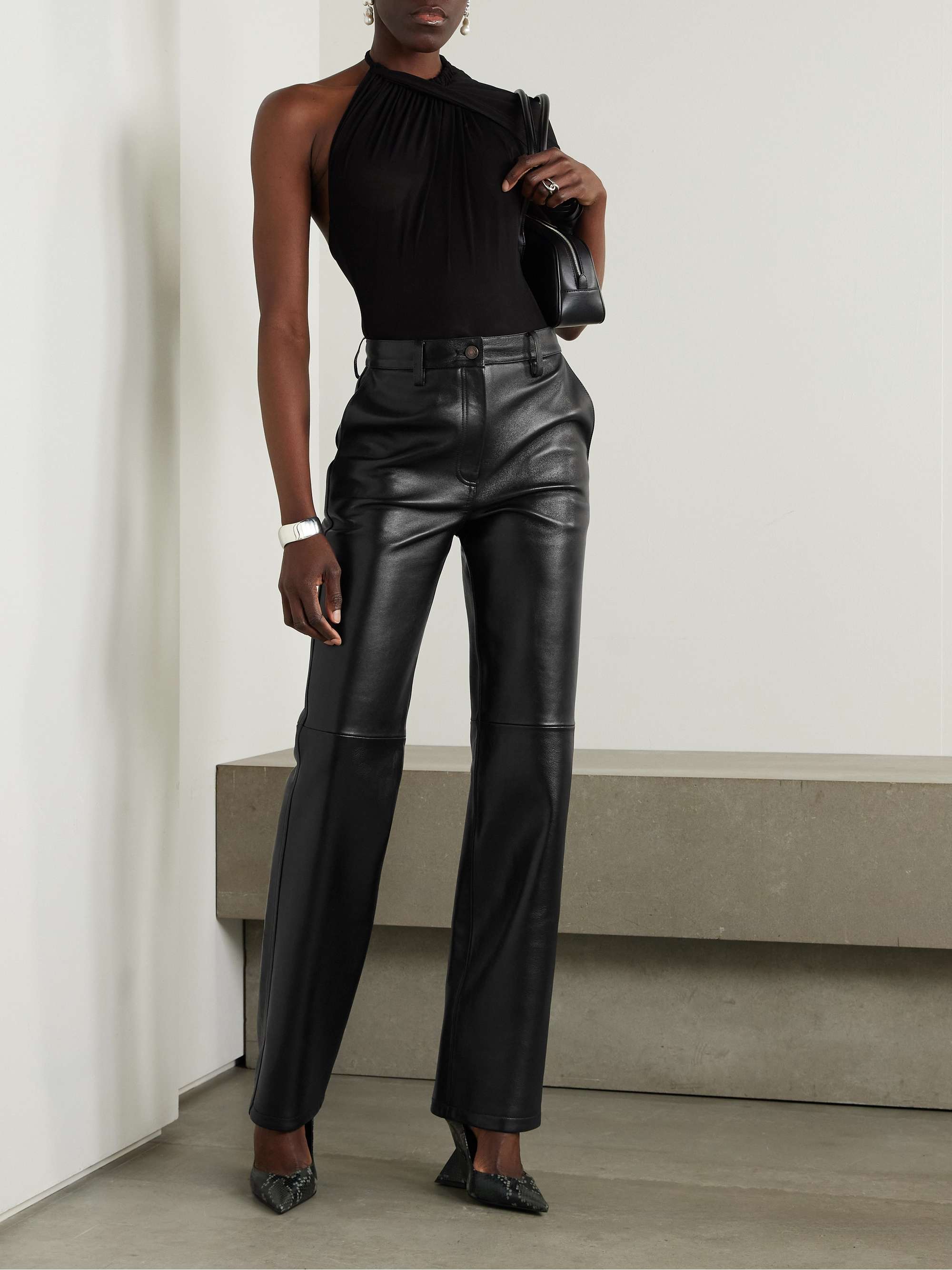 Leather straight-leg pants view