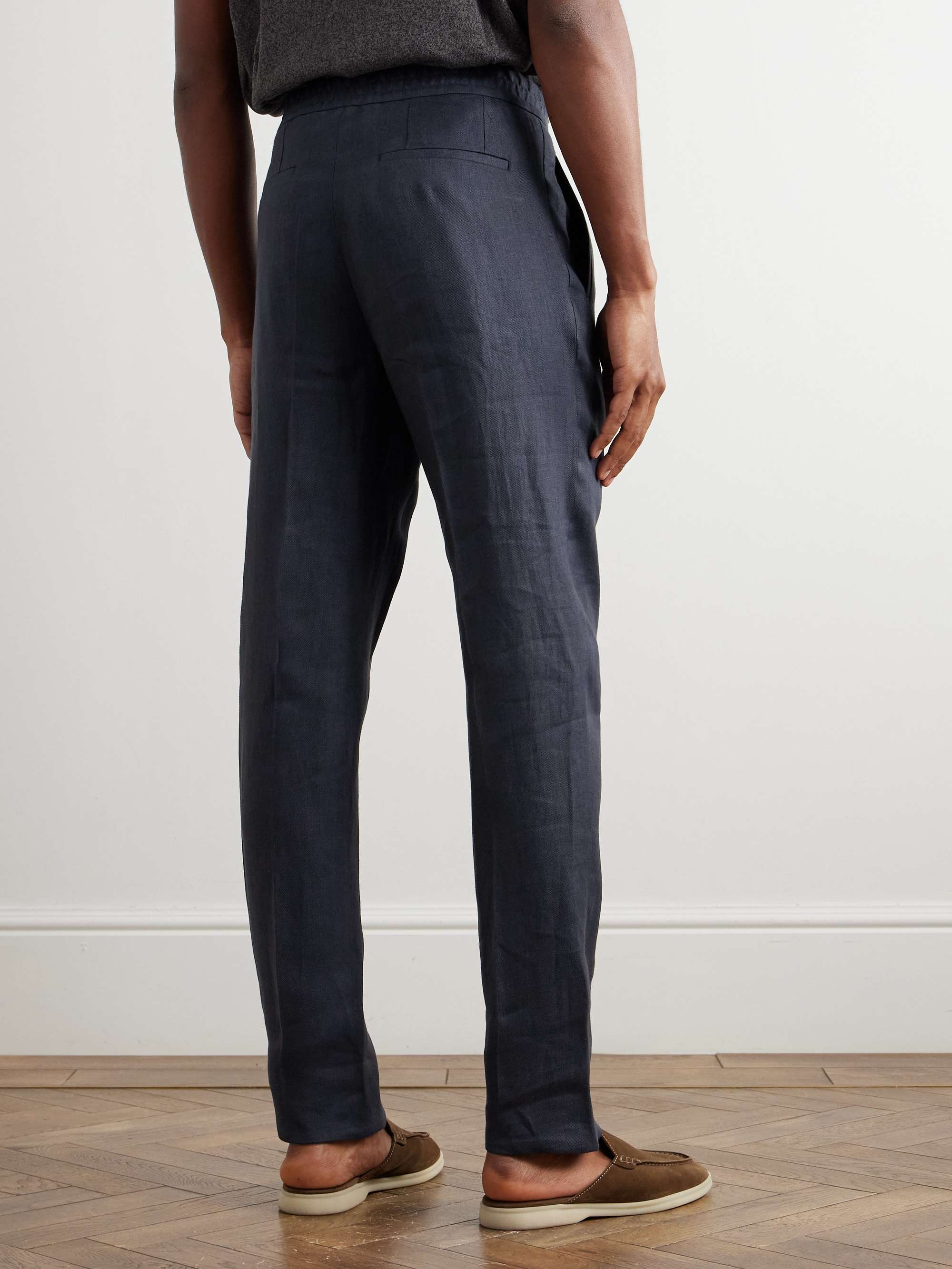 Miami Straight-Leg Pleated Linen-Twill Drawstring Trousers view
