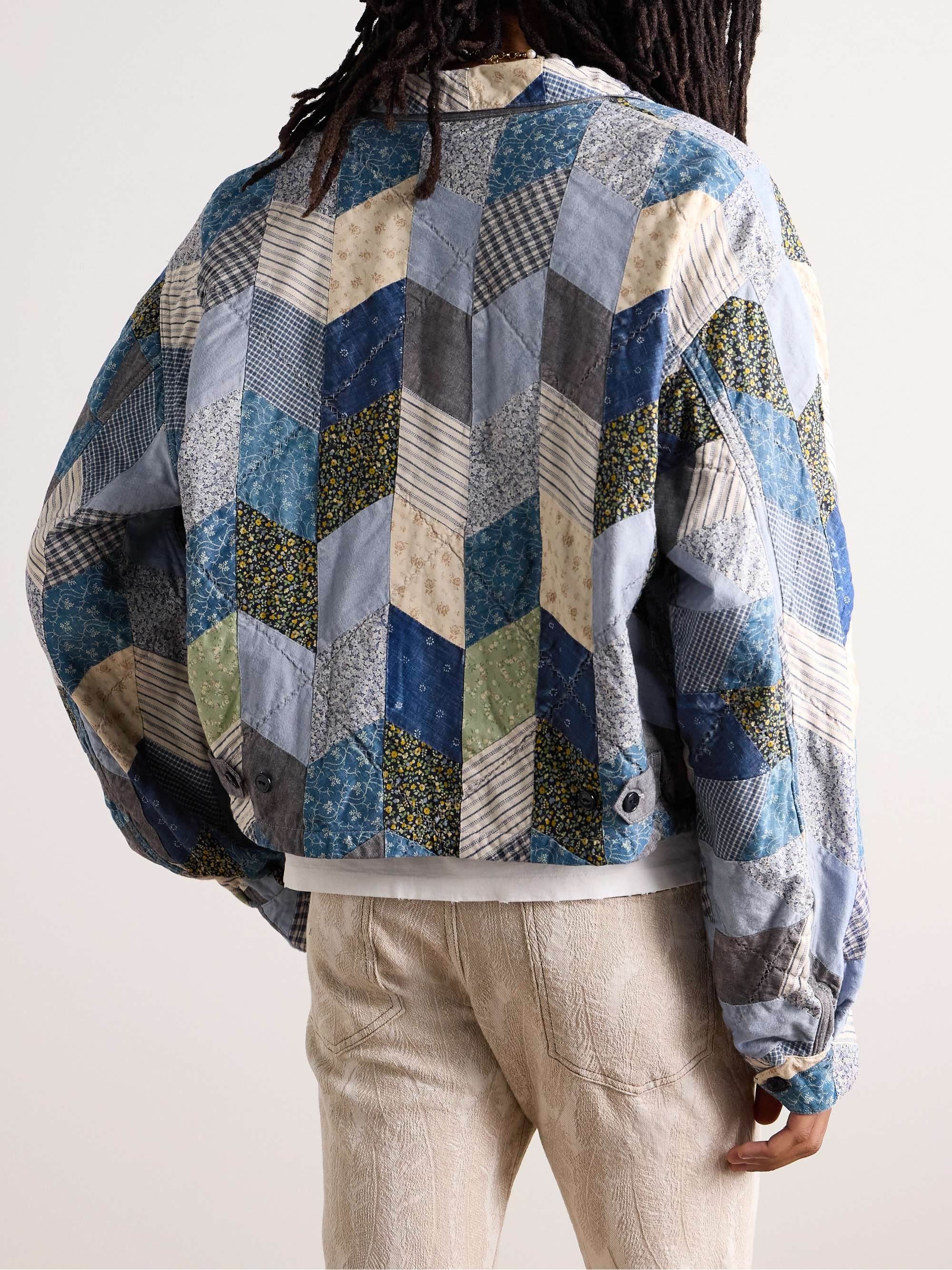 Yabane Cropped Quilted Patchwork Cotton and Linen-Blend Jacket view