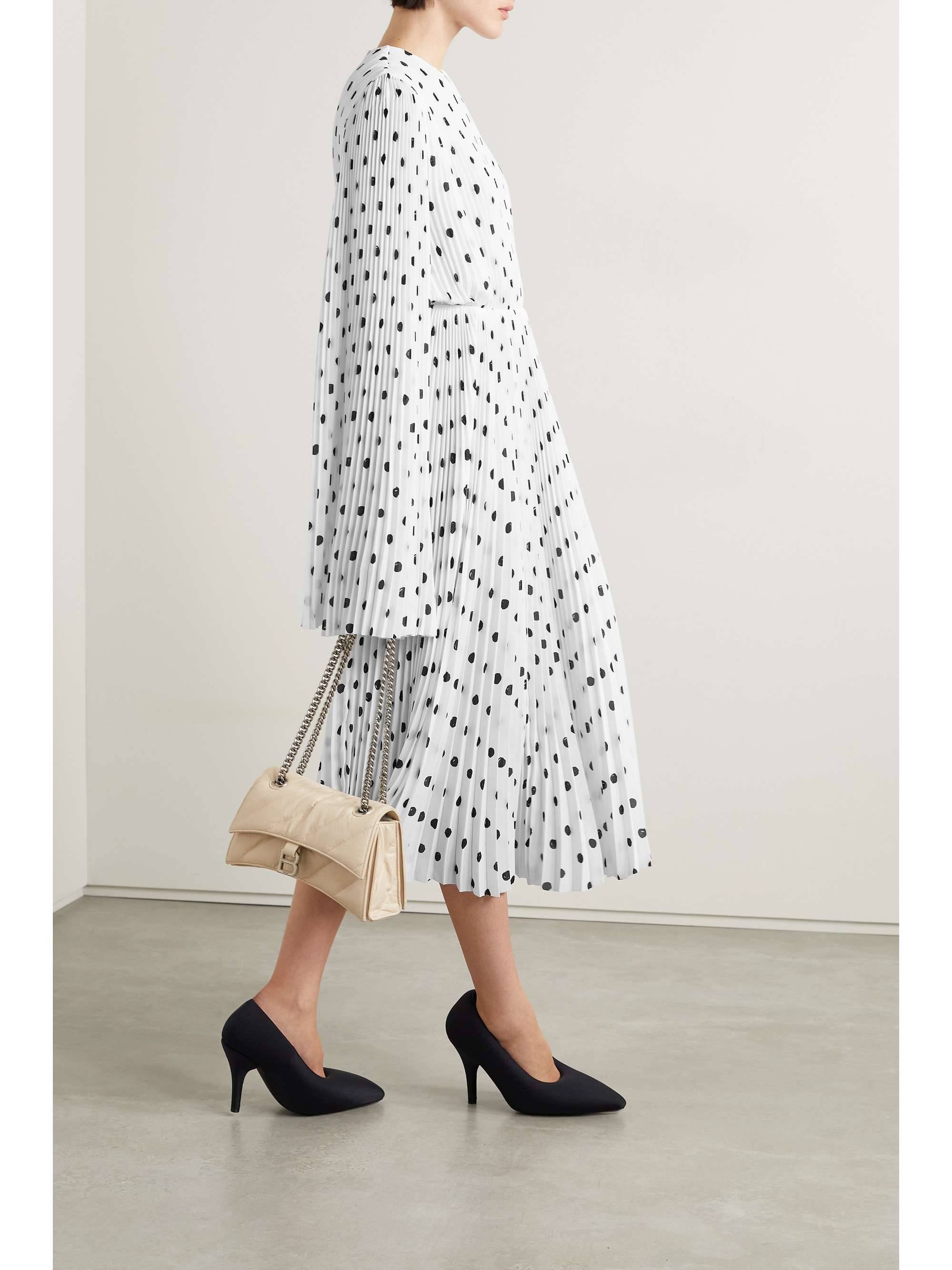 Pleated polka-dot crepe midi dress view