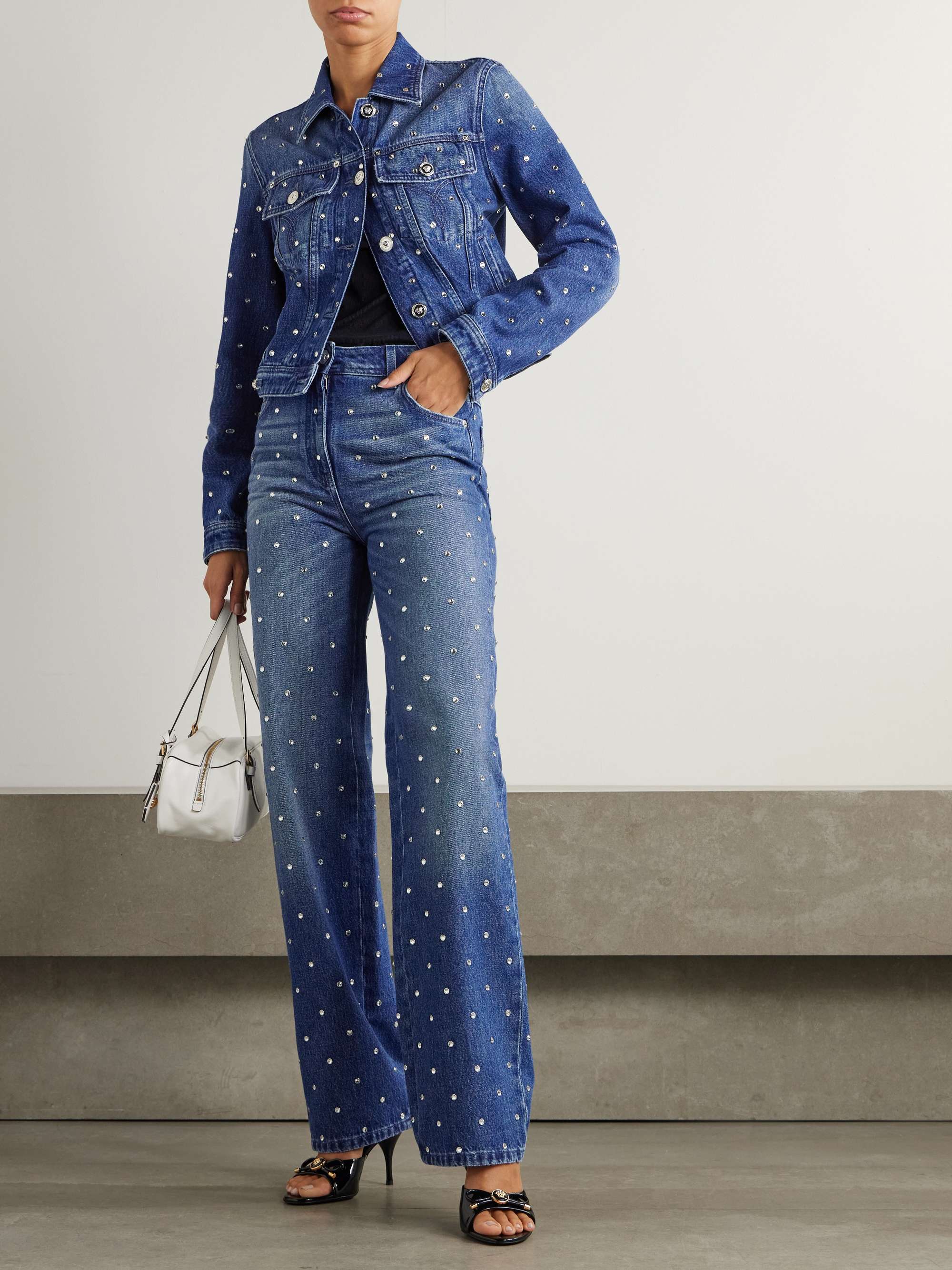 Crystal-embellished mid-rise straight-leg jeans view