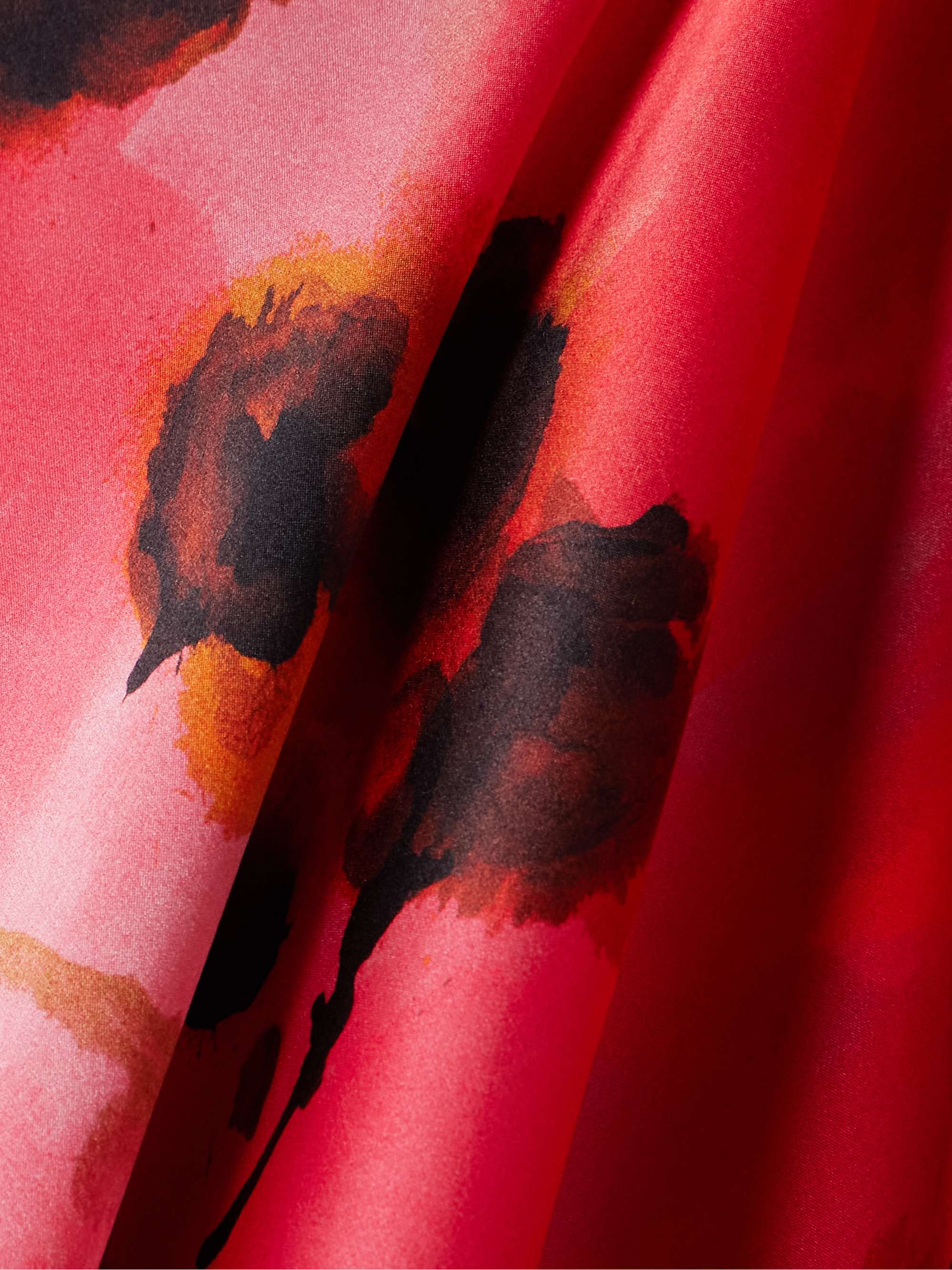 Lace-trimmed floral-print silk-satin midi skirt view