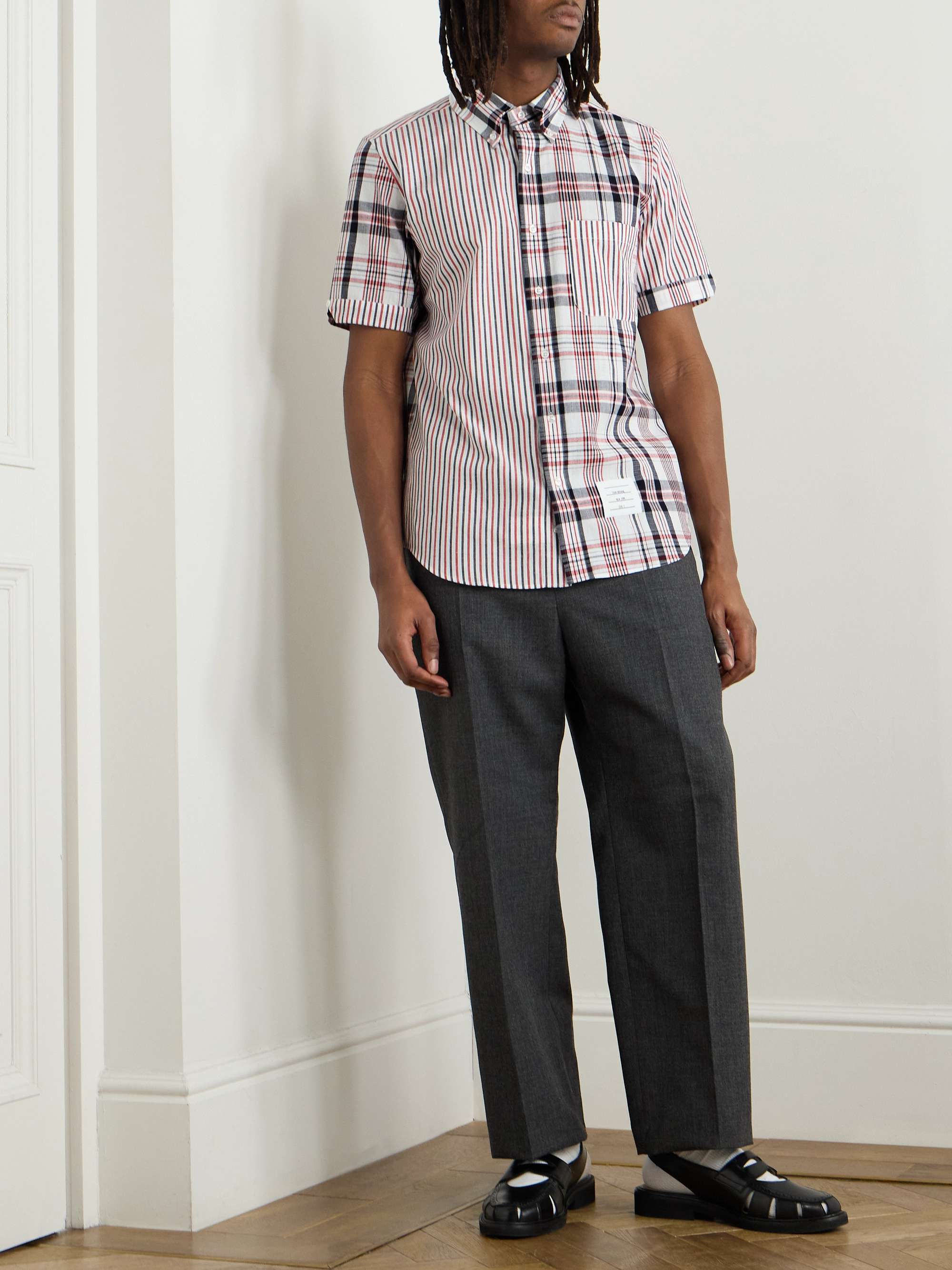 Funmix Slim-Fit Button-Down Collar Striped Cotton-Madras Shirt view