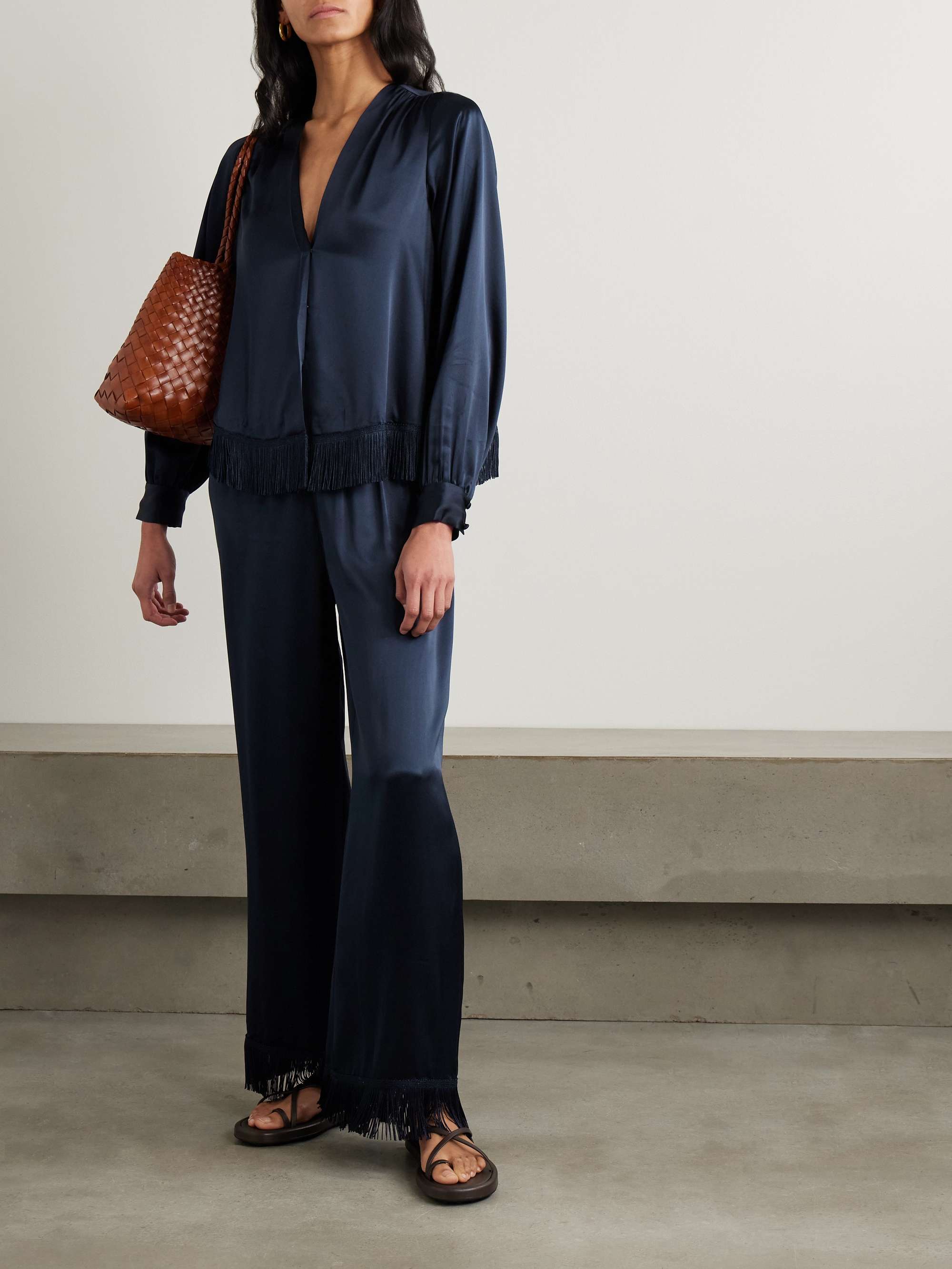 Candace fringed silk-satin blouse view