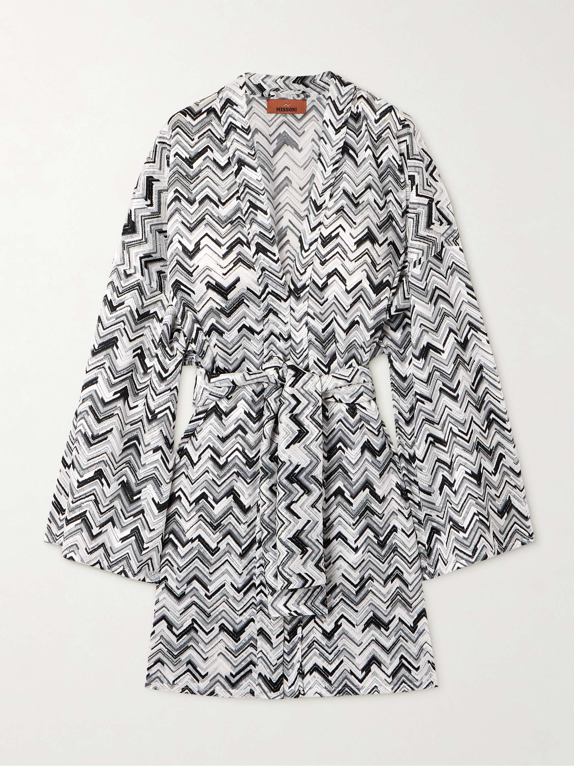 Belted striped crochet-knit robe view