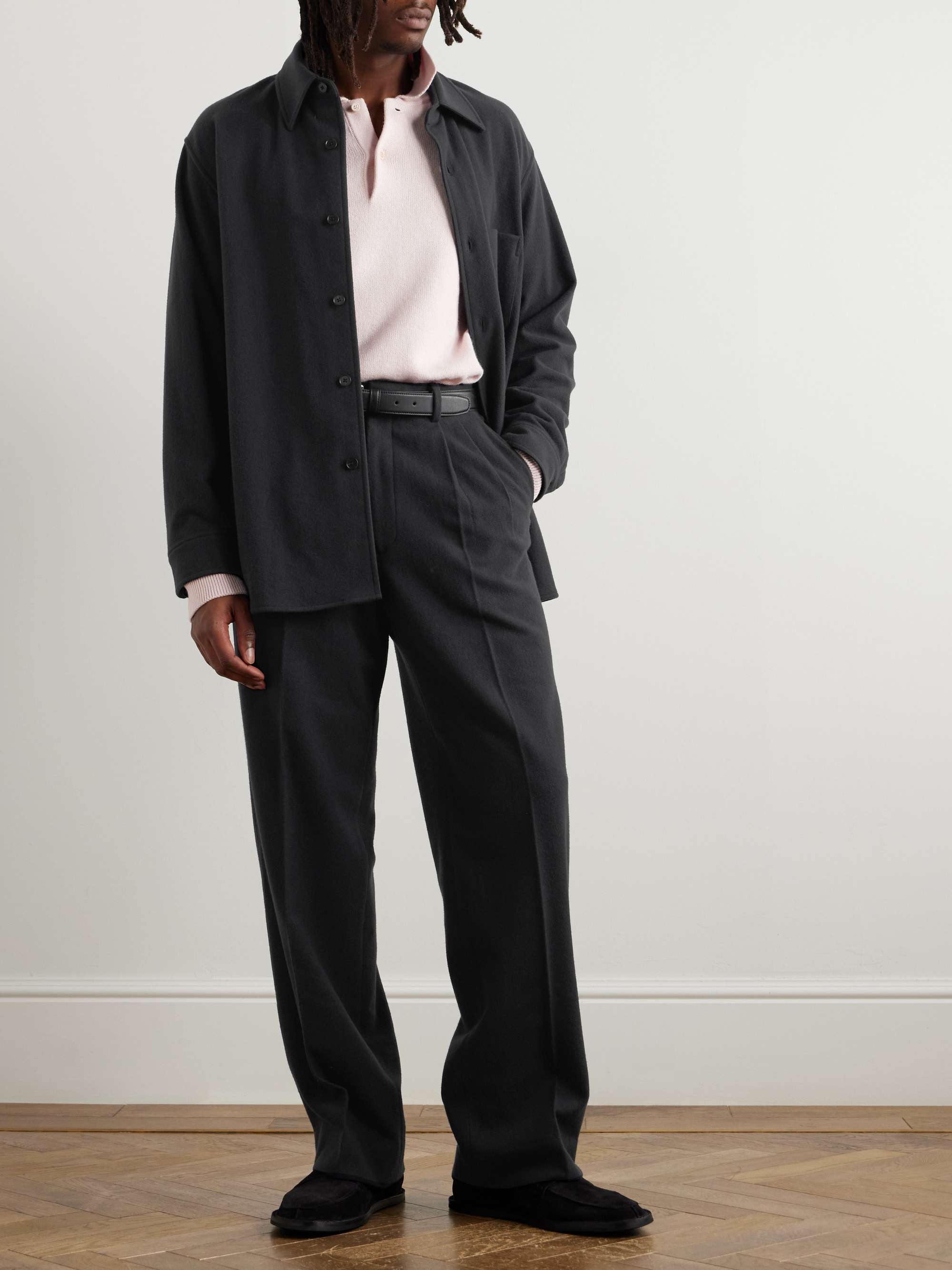 Straight-Leg Pleated Super 180s Wool-Flannel Trousers view