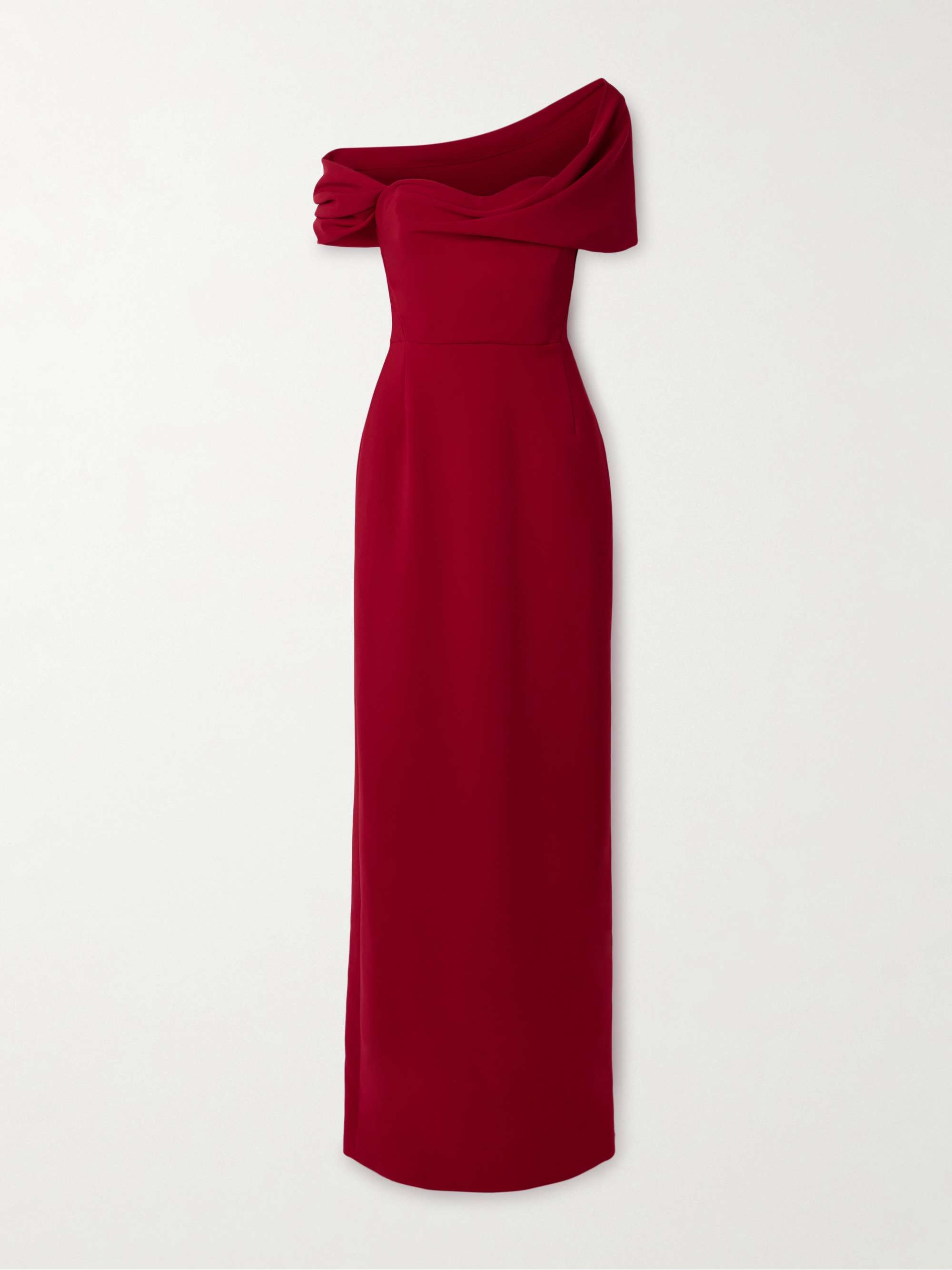 Off-the-shoulder draped crepe gown view