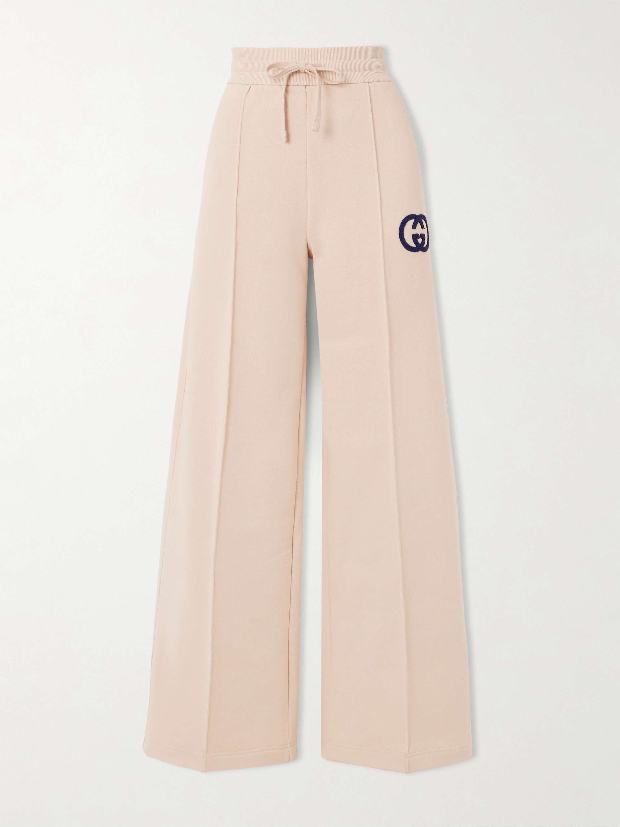 Appliquéd cotton-jersey straight-leg track pants view