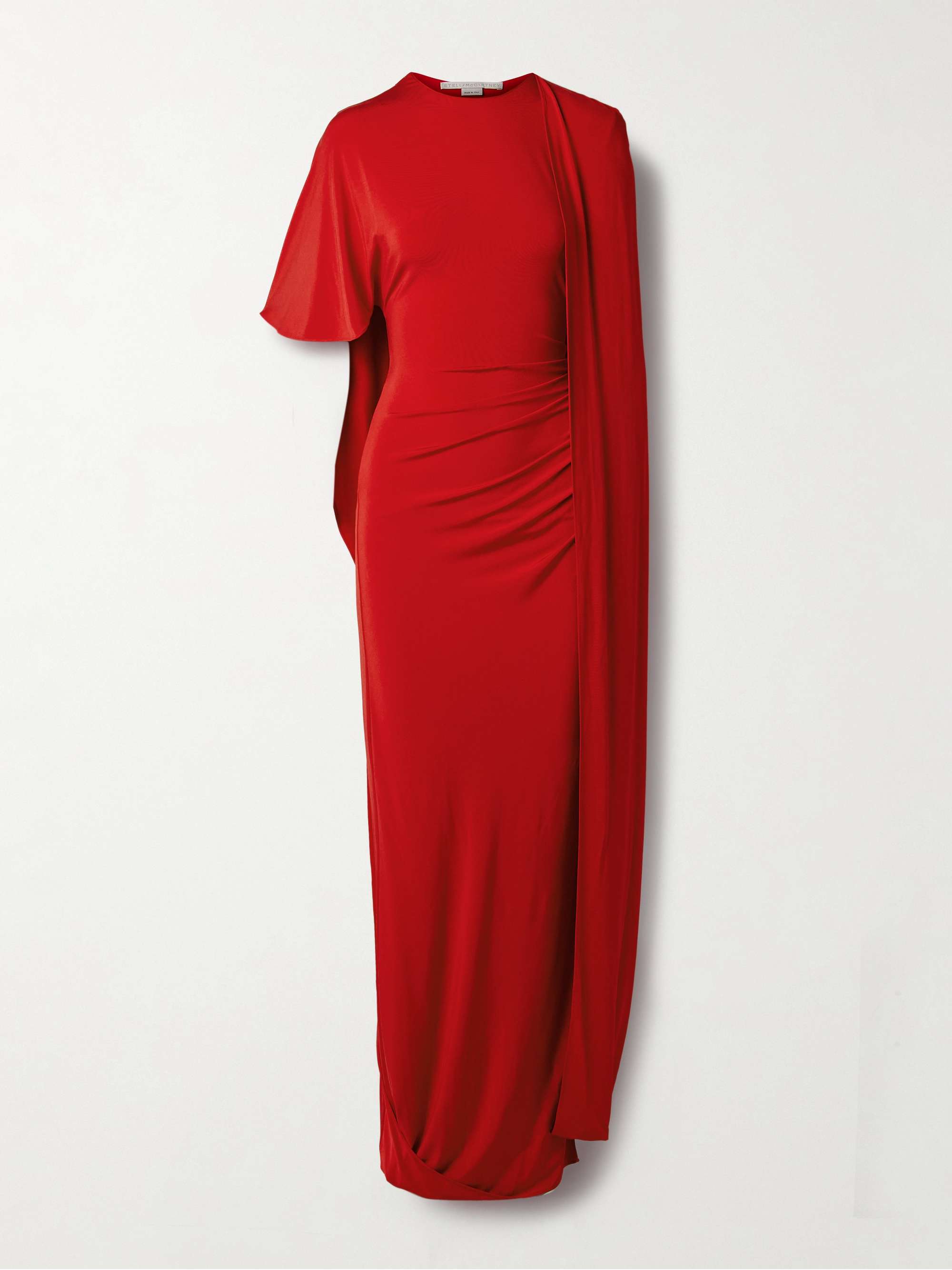 Asymmetric cape-effect stretch-satin gown view