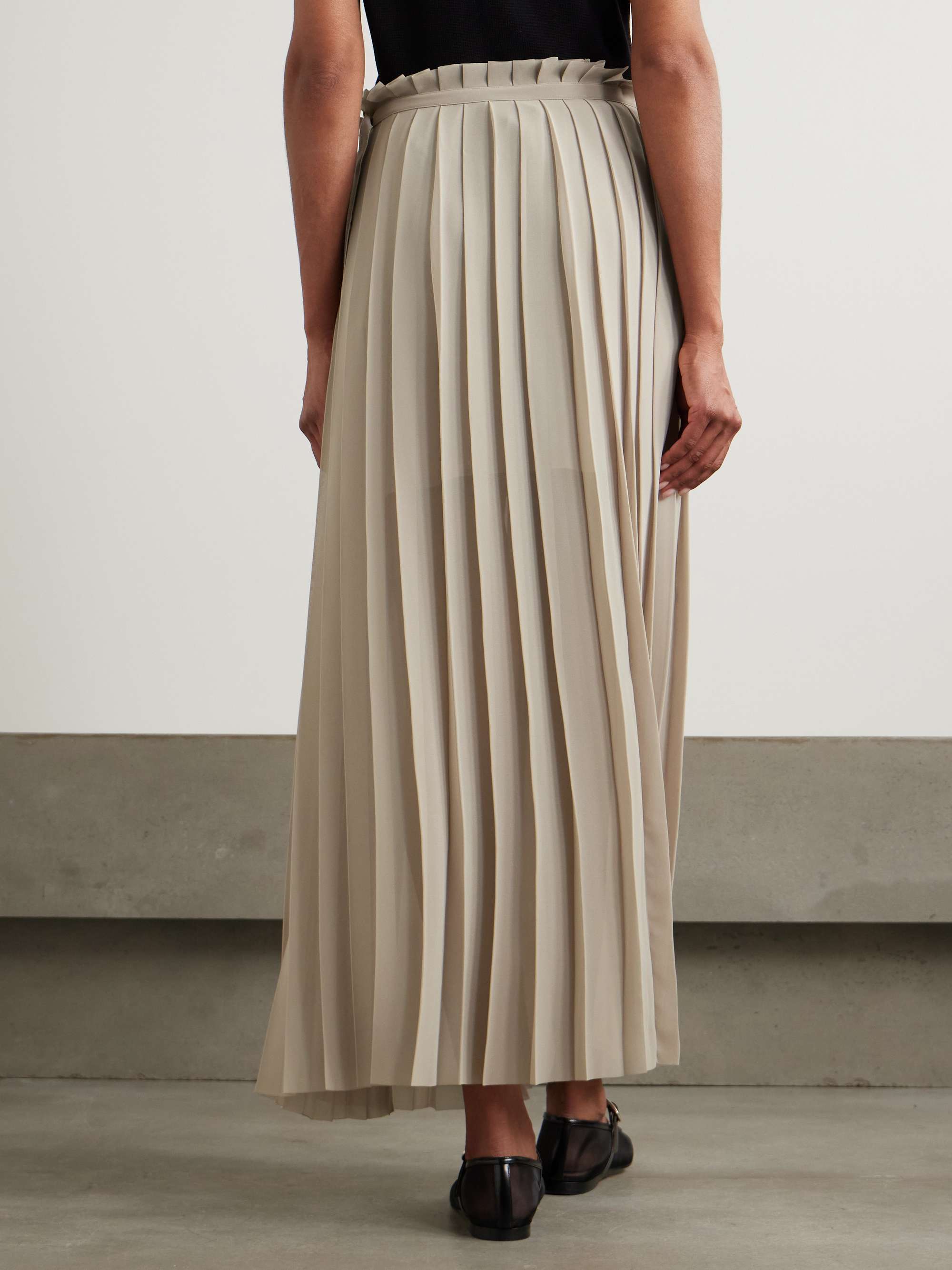 Belted pleated crepe maxi skirt view