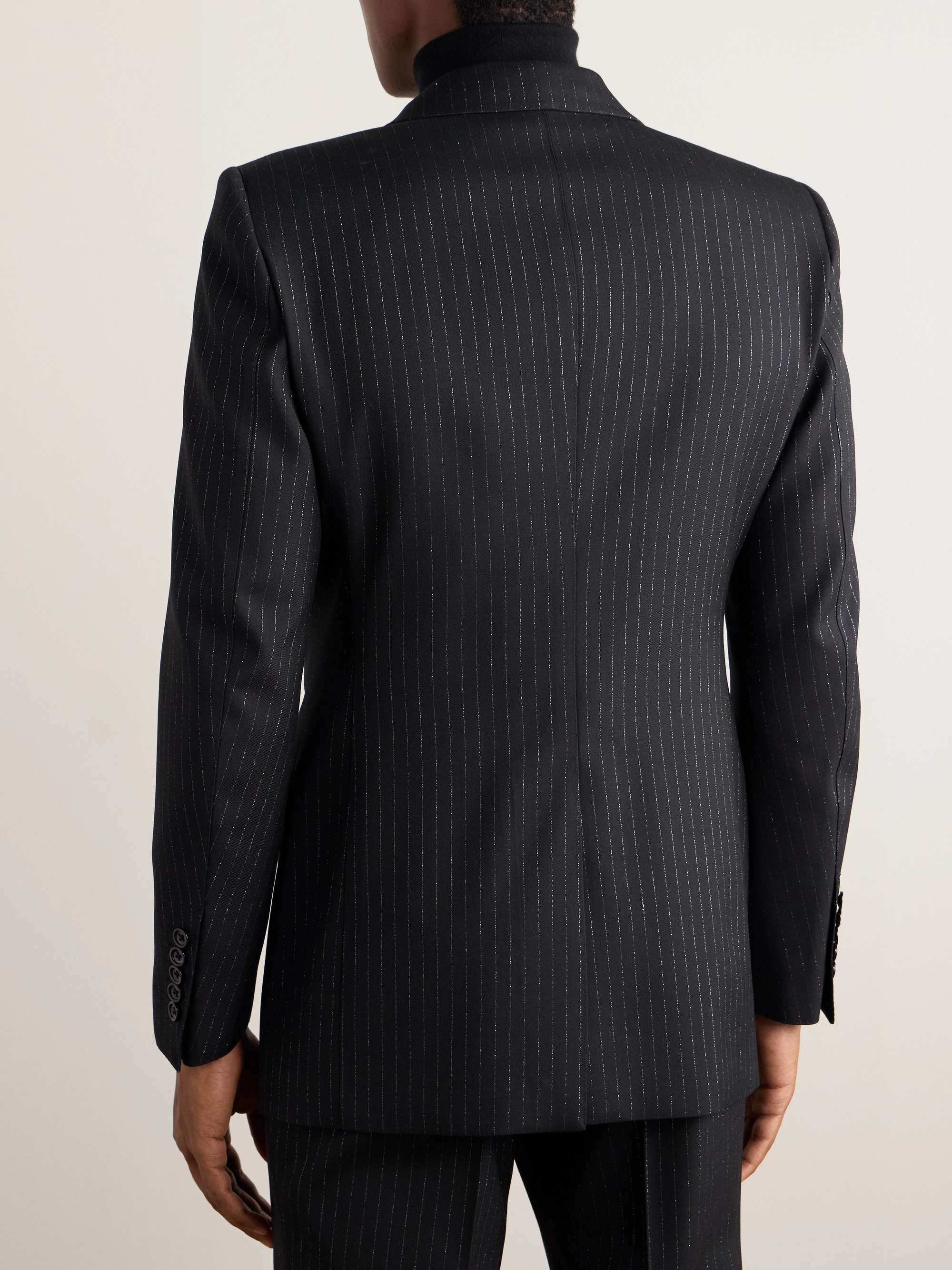 Dyylan Slim-Fit Pinstriped Metallic Wool-Blend Twill Suit Jacket view