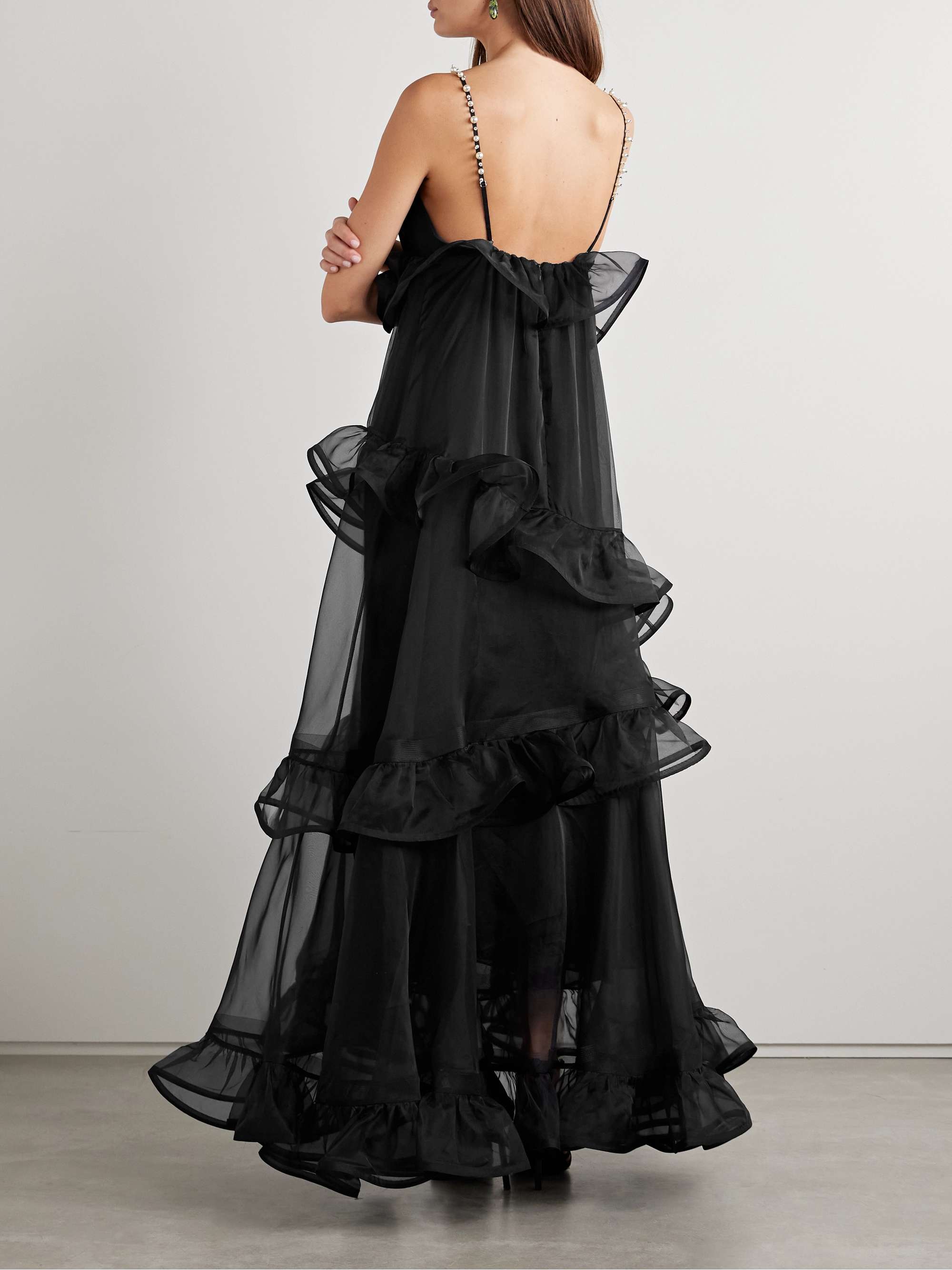 Crush embellished ruffled silk-organza gown view