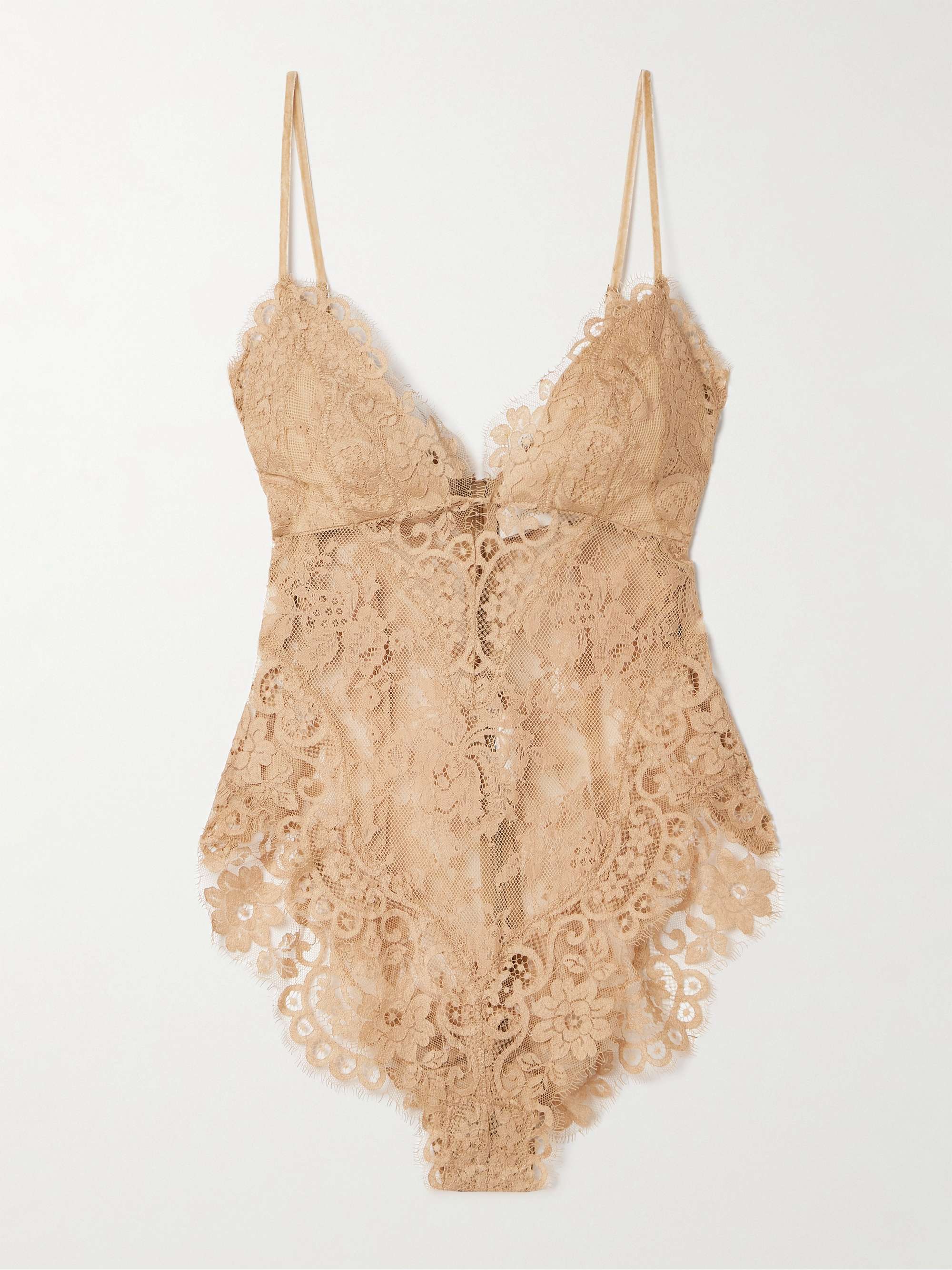 Illusion velvet-trimmed lace bodysuit view