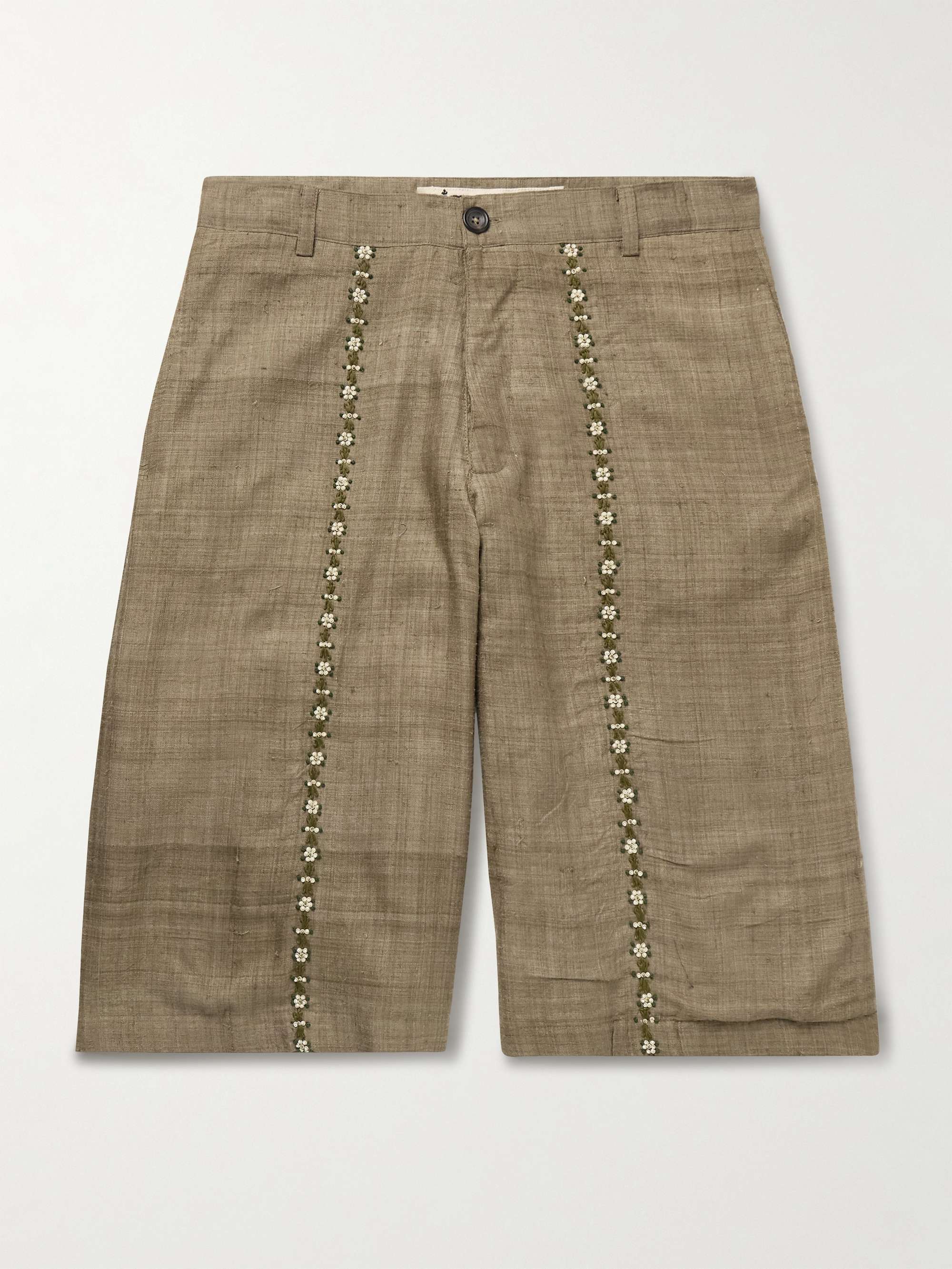 Straight-Leg Embellished Slub Silk-Voile Shorts view
