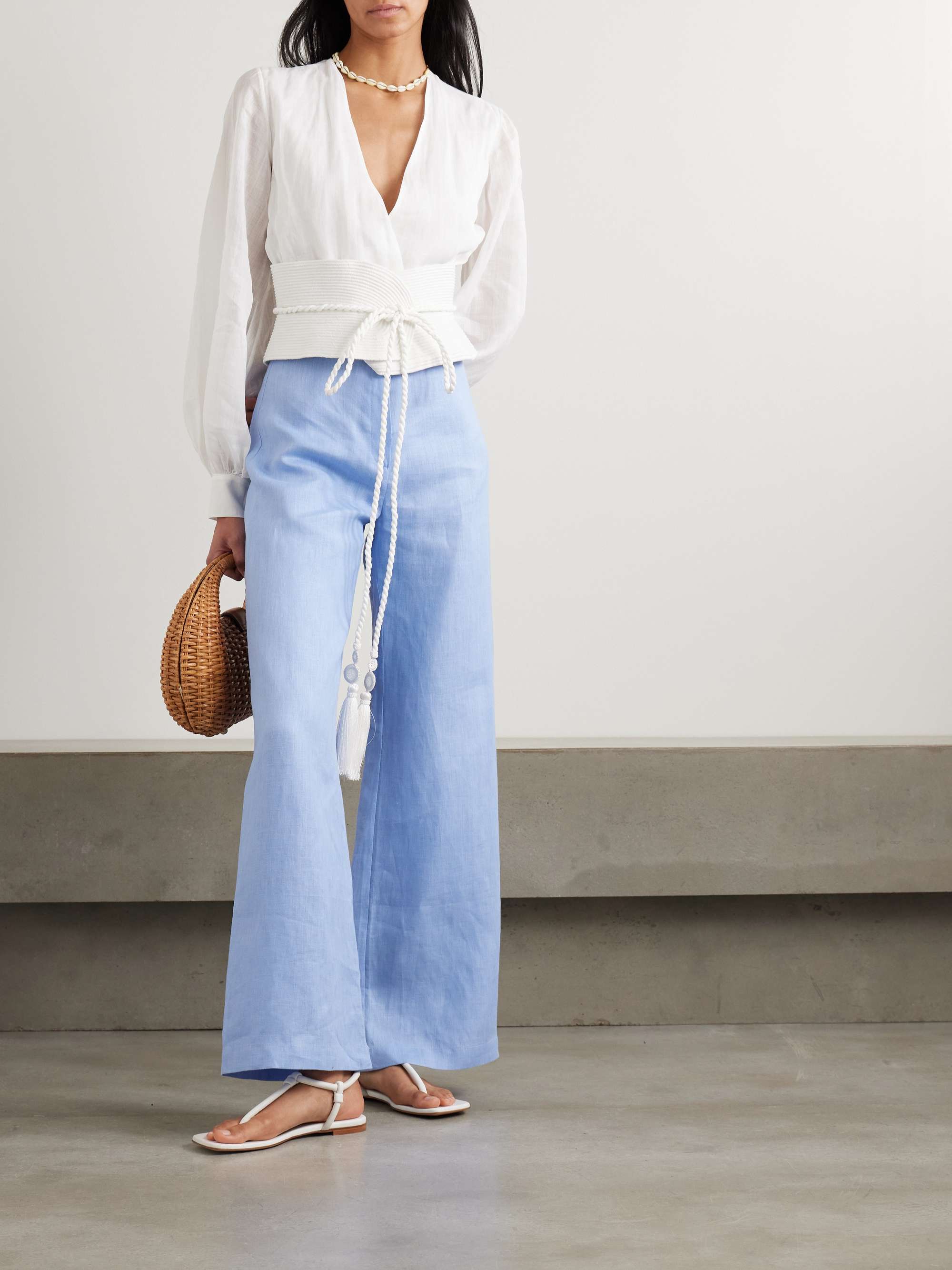 La Costa braid-trimmed belted linen blouse view