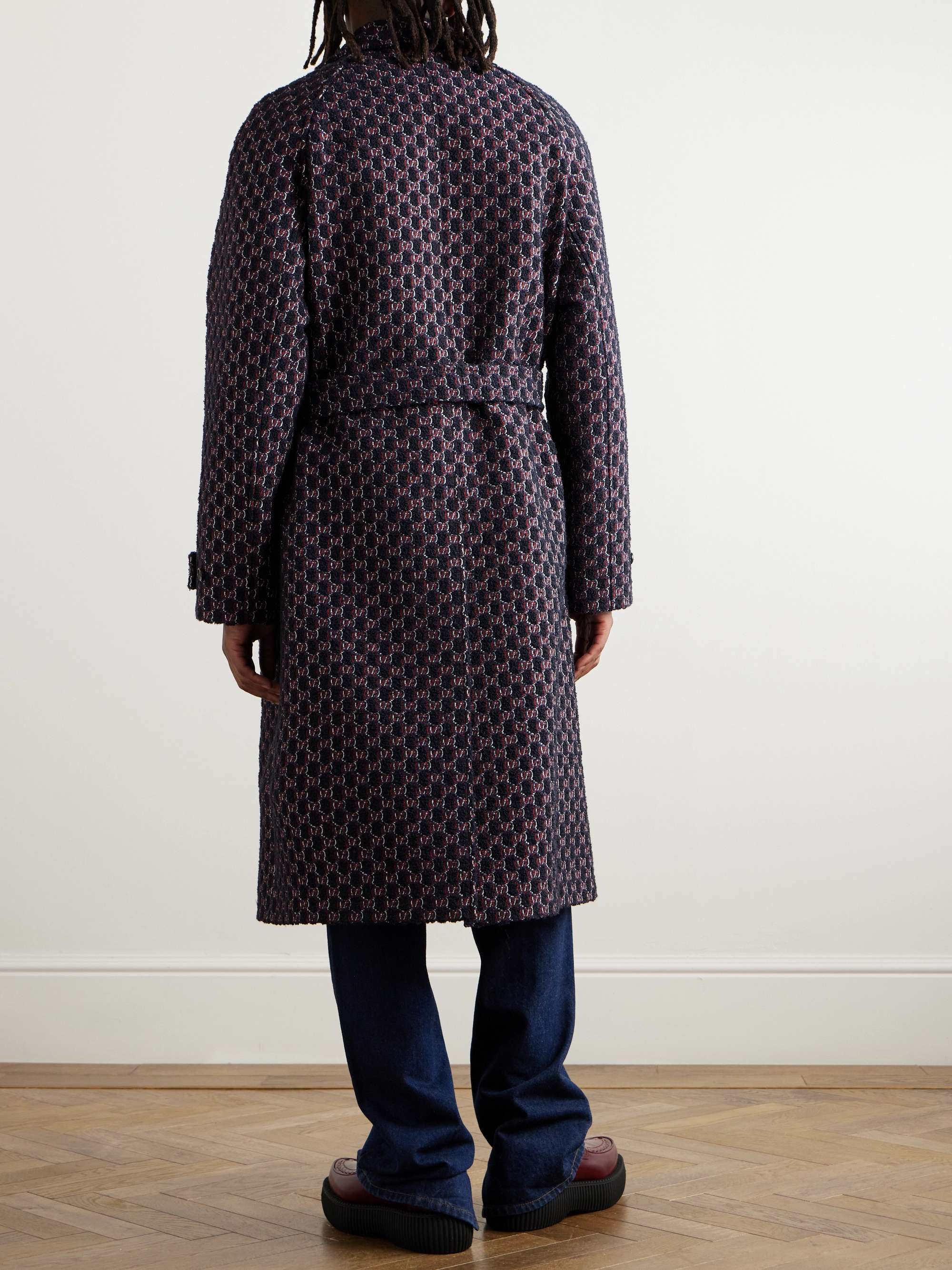 Belted Logo-Embroidered Wool-Blend Bouclé Coat view
