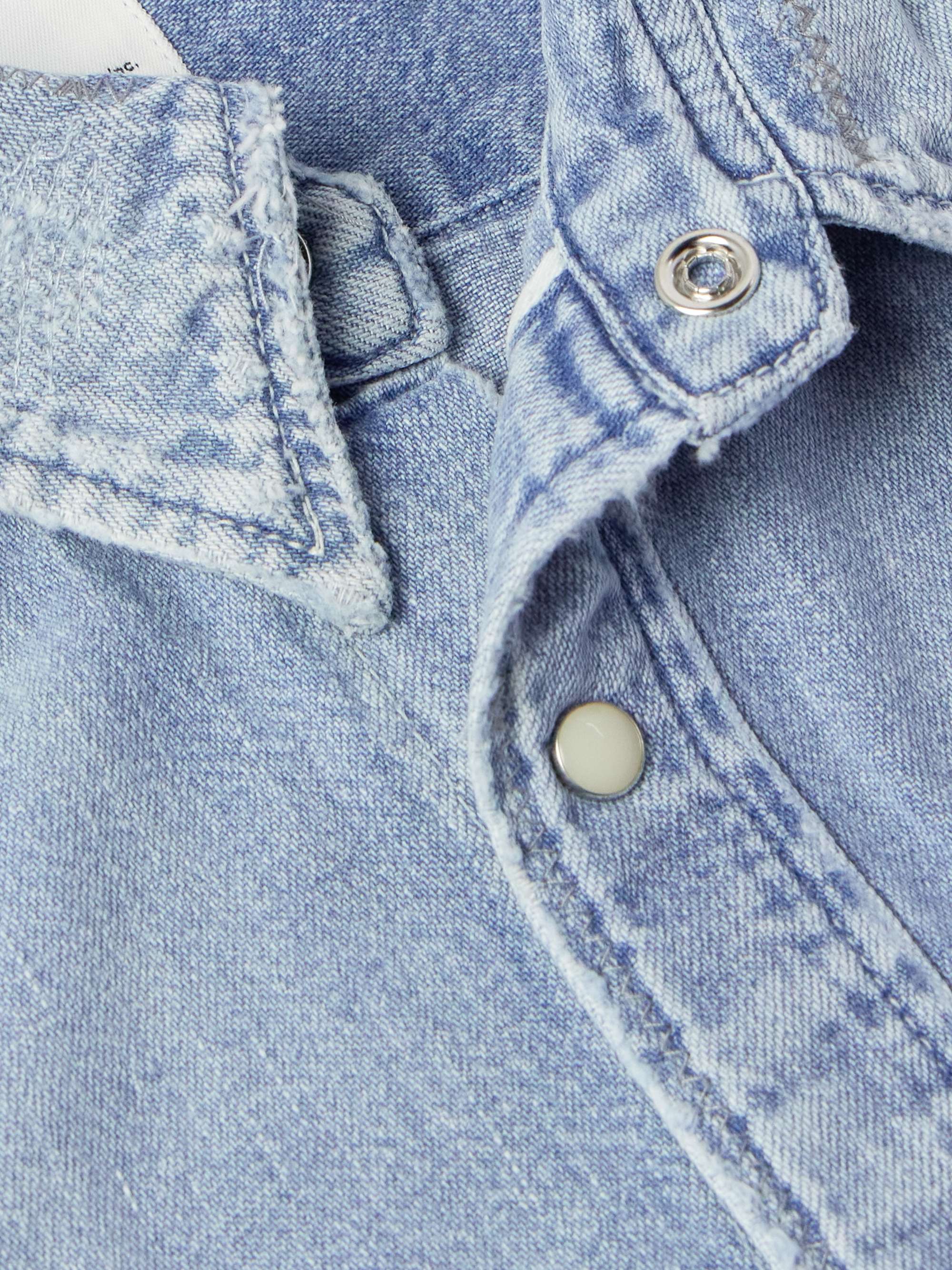 Peerless Distressed Logo-Embroidered Washed-Denim Shirt view
