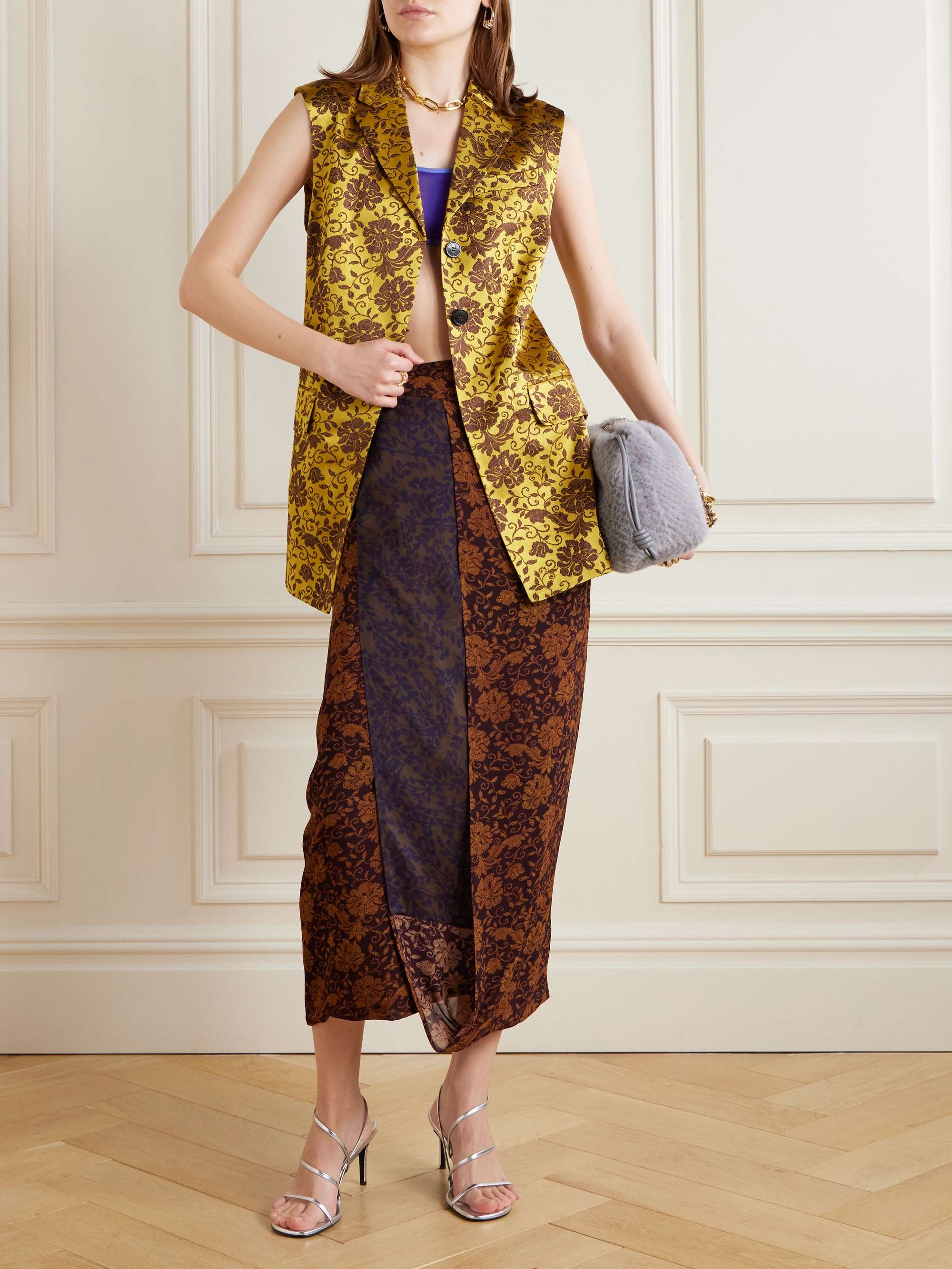 Asymmetric satin-jacquard vest view
