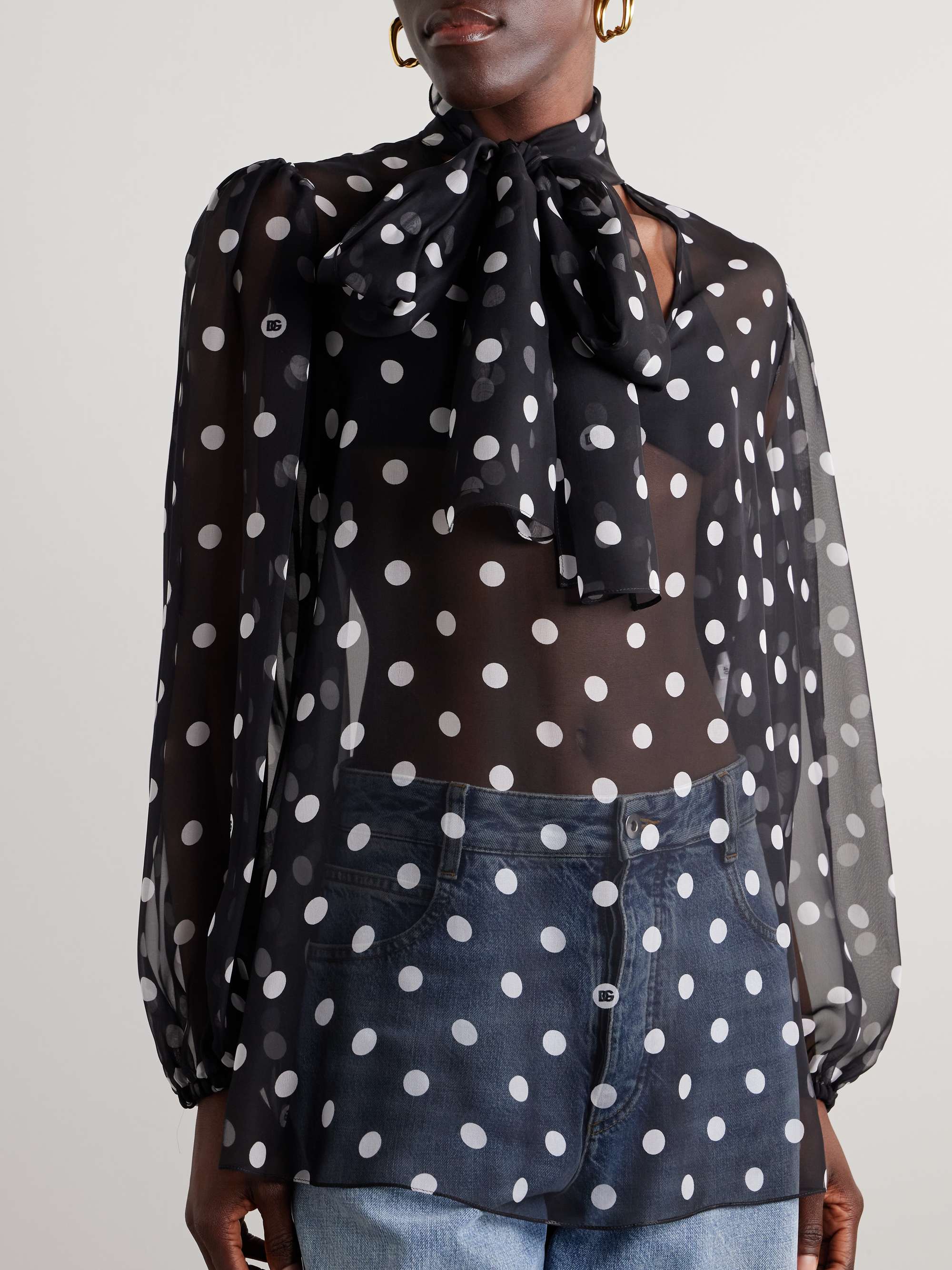 Pussy-bow polka-dot silk-chiffon blouse view