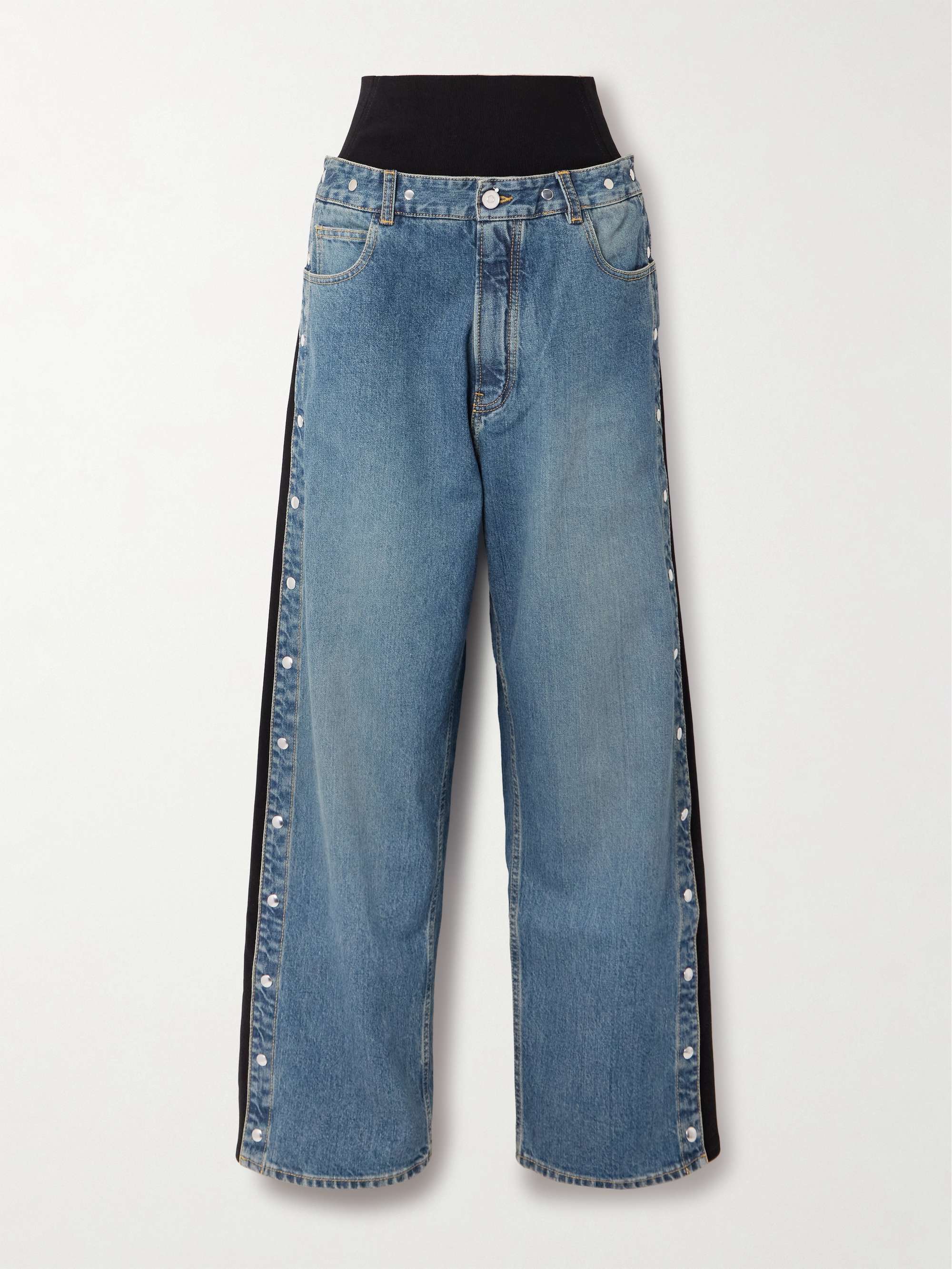 Studded jersey-trimmed high-rise wide-leg jeans view