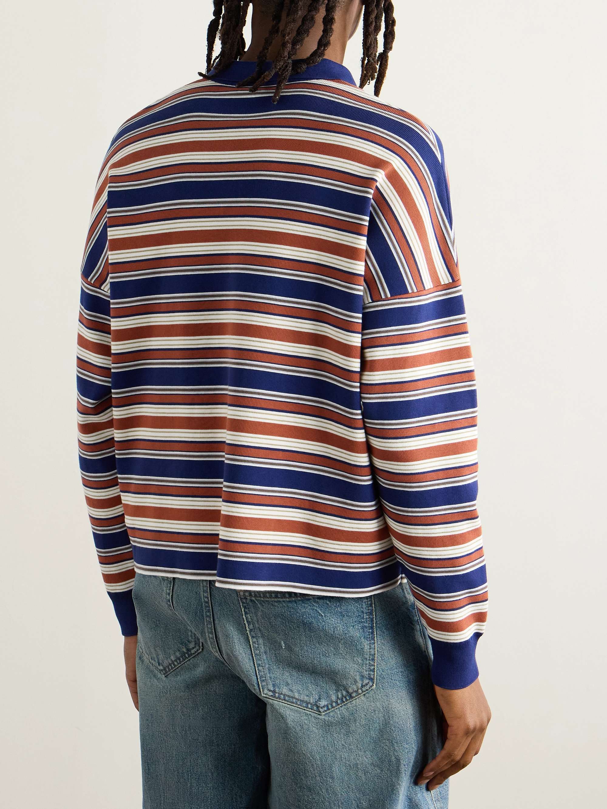 Logo-Embroidered Striped Cotton Polo Shirt view