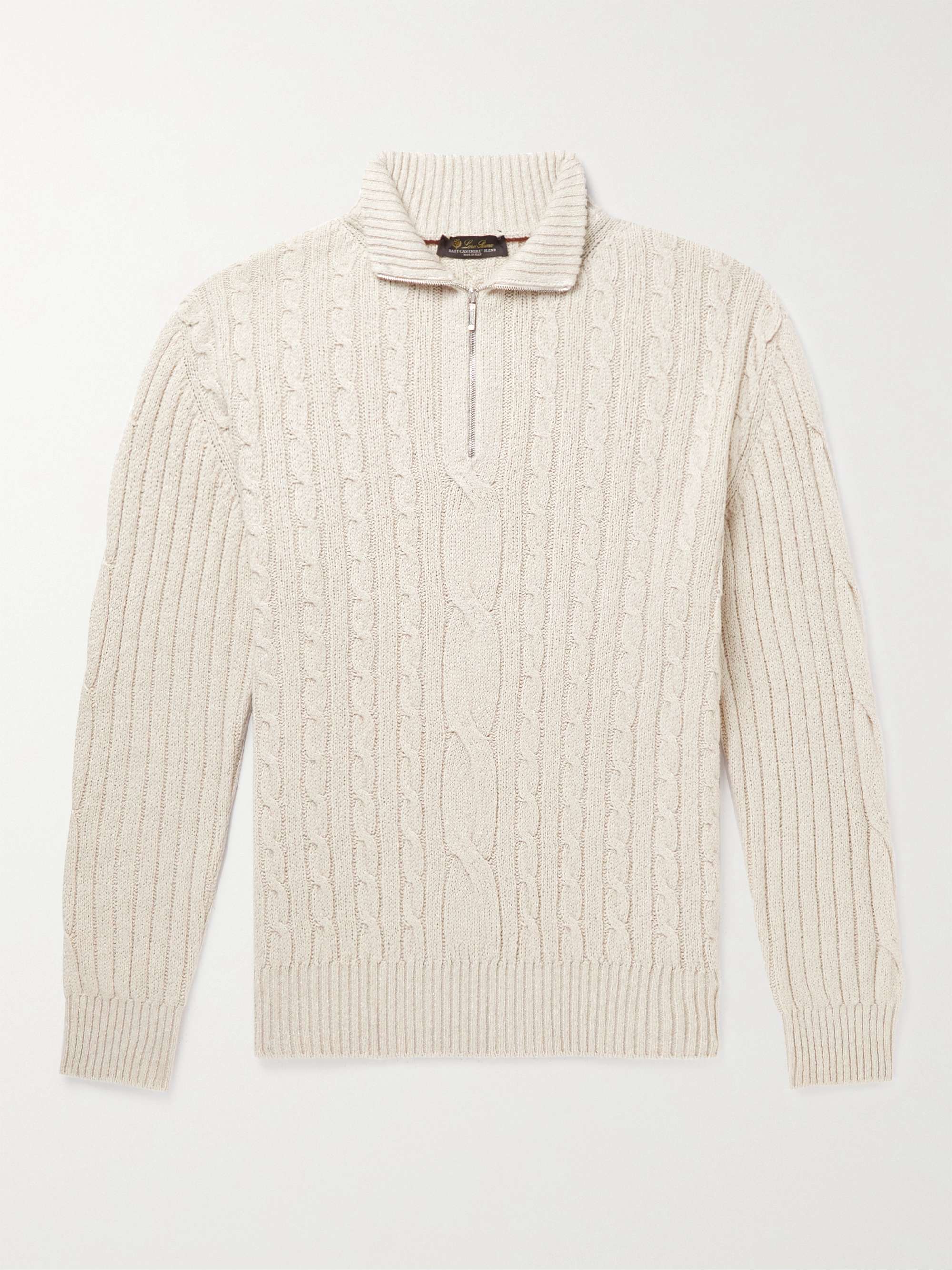 Cable-Knit Baby Cashmere and Linen-Blend Half-Zip Sweater view