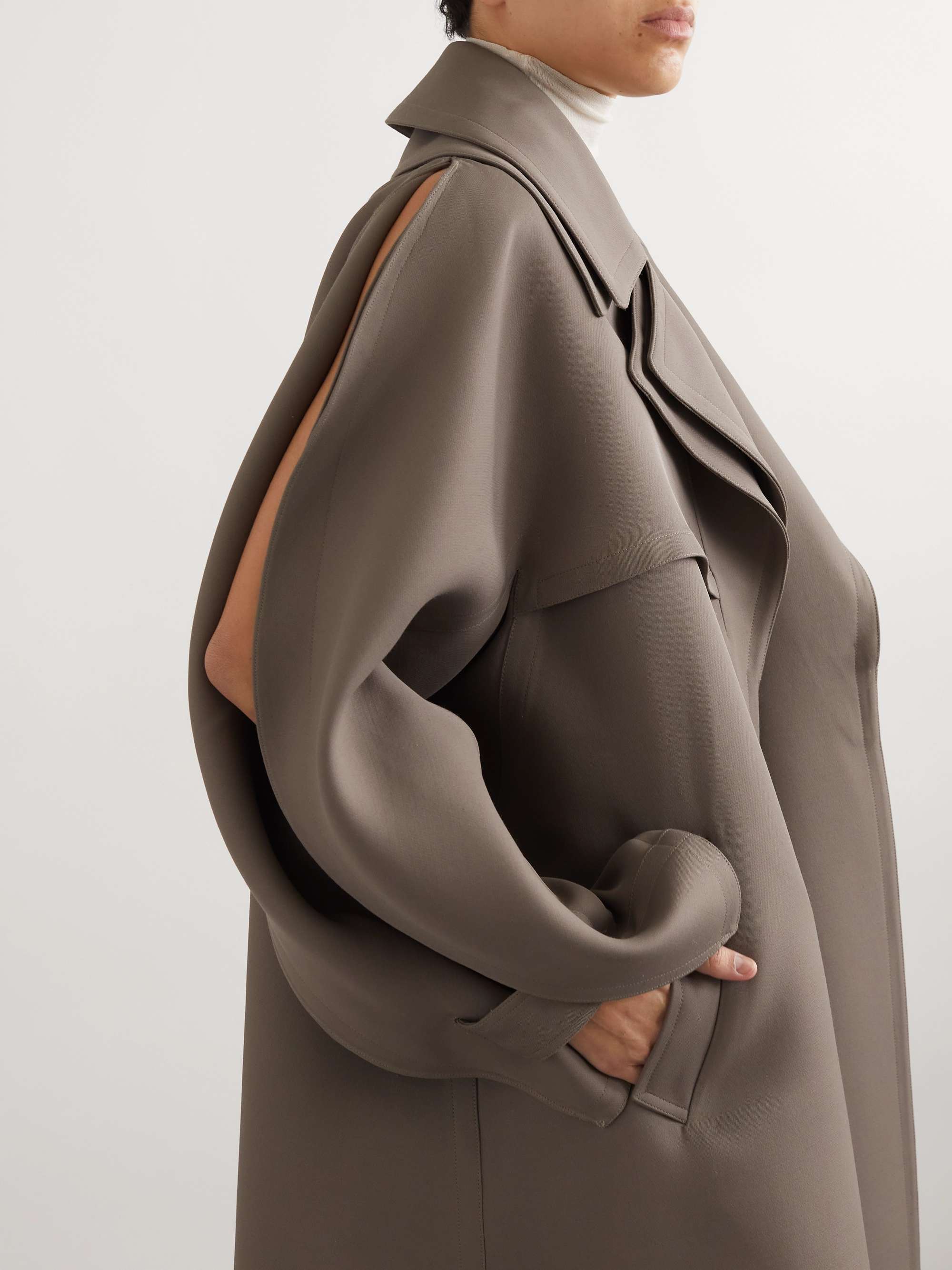 Oversized layered wool-blend twill coat view