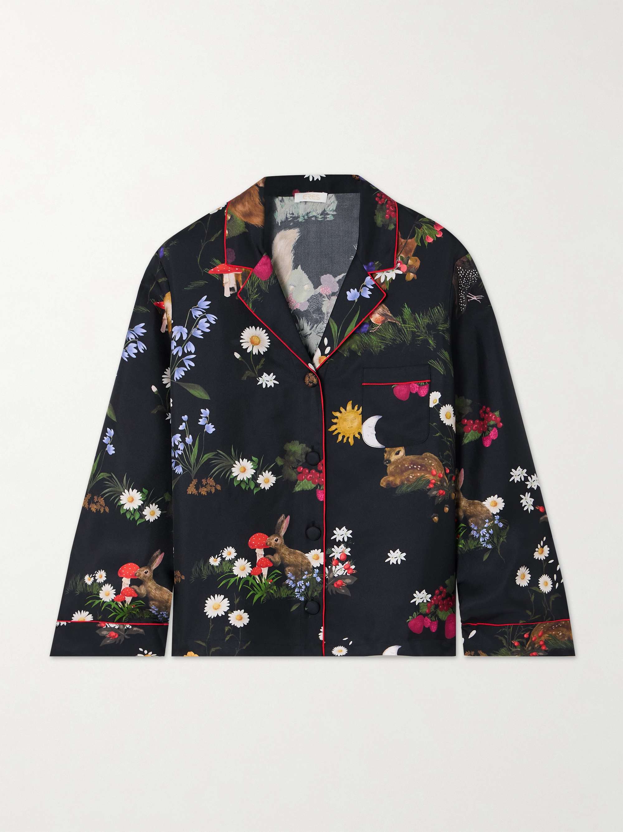Fee piped printed silk pajama shirt view