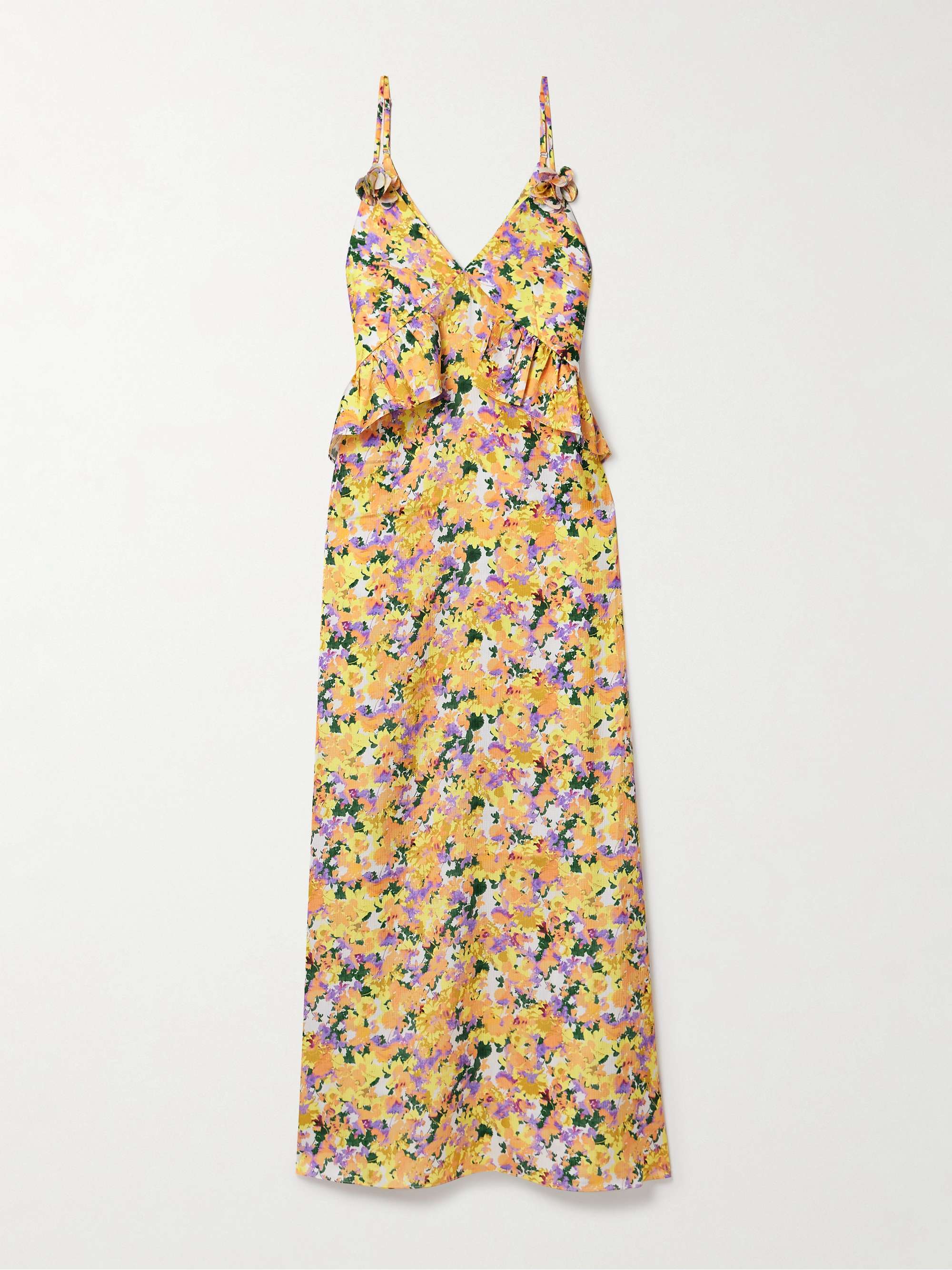 Bel appliquéd ruffled floral-print hammered-crepe maxi dress view