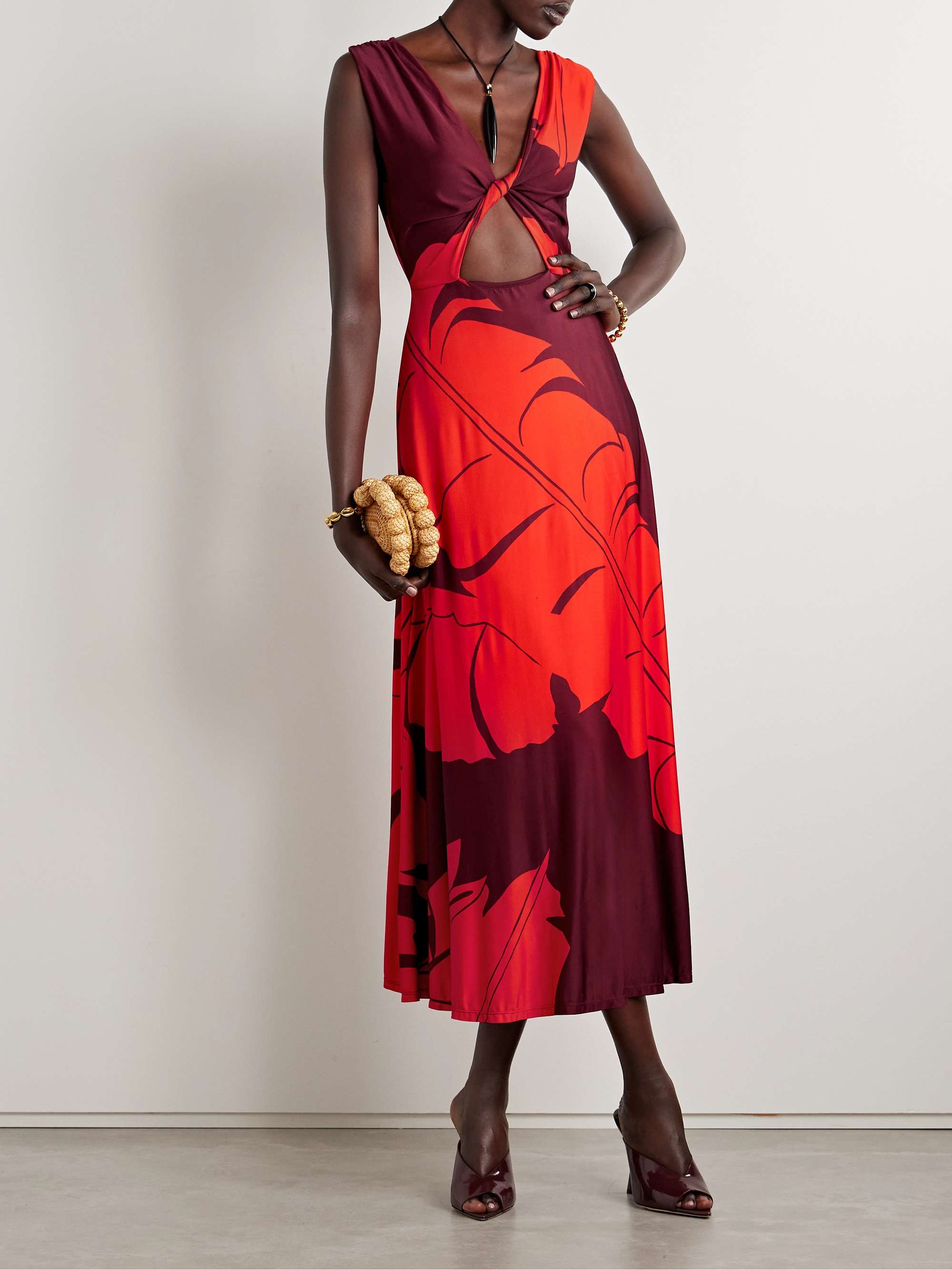 Deep Heart twist-front cutout printed stretch-jersey midi dress view