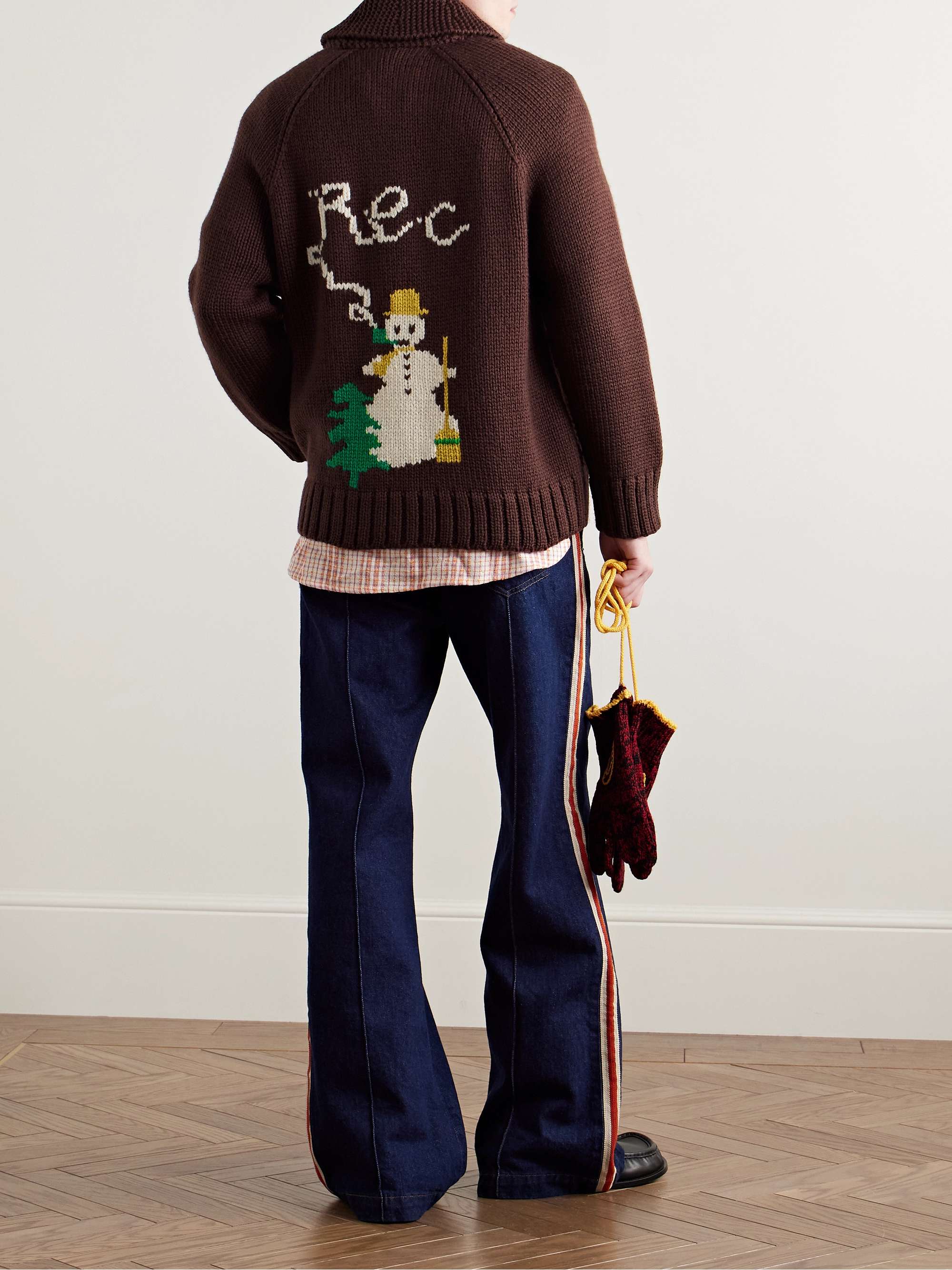 Fir Shawl-Collar Intarsia Wool Zip-Up Cardigan view