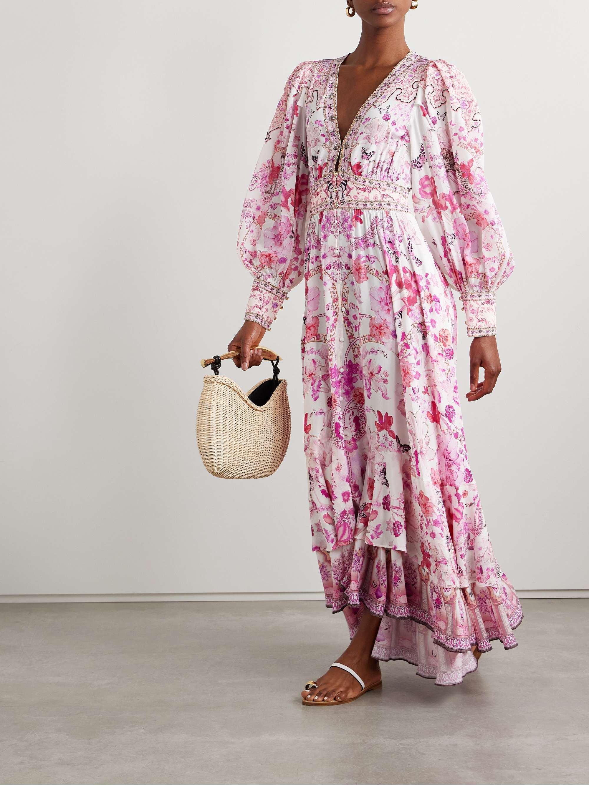Crystal-embellished printed silk maxi dress view