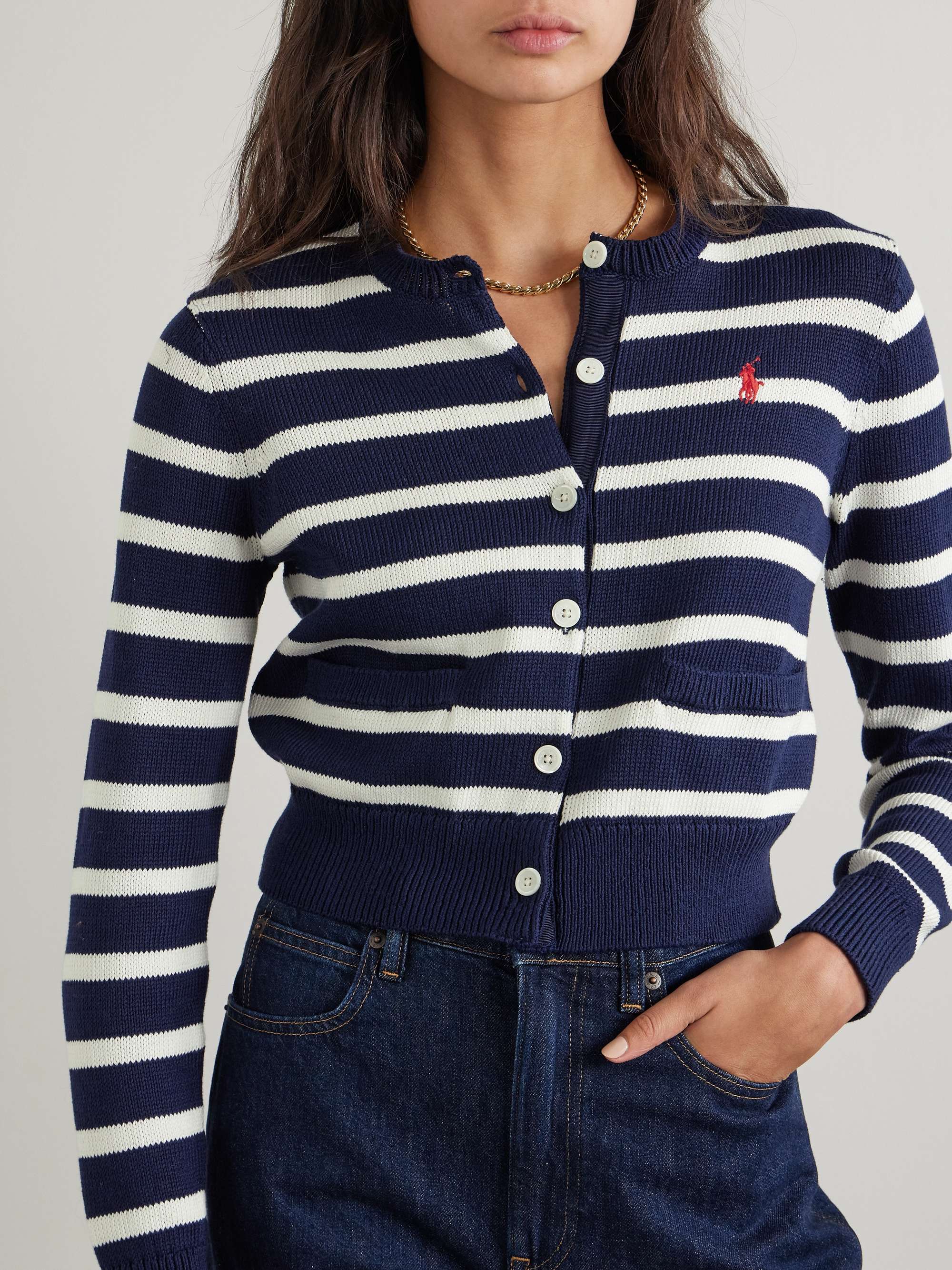 Embroidered striped cotton cardigan view