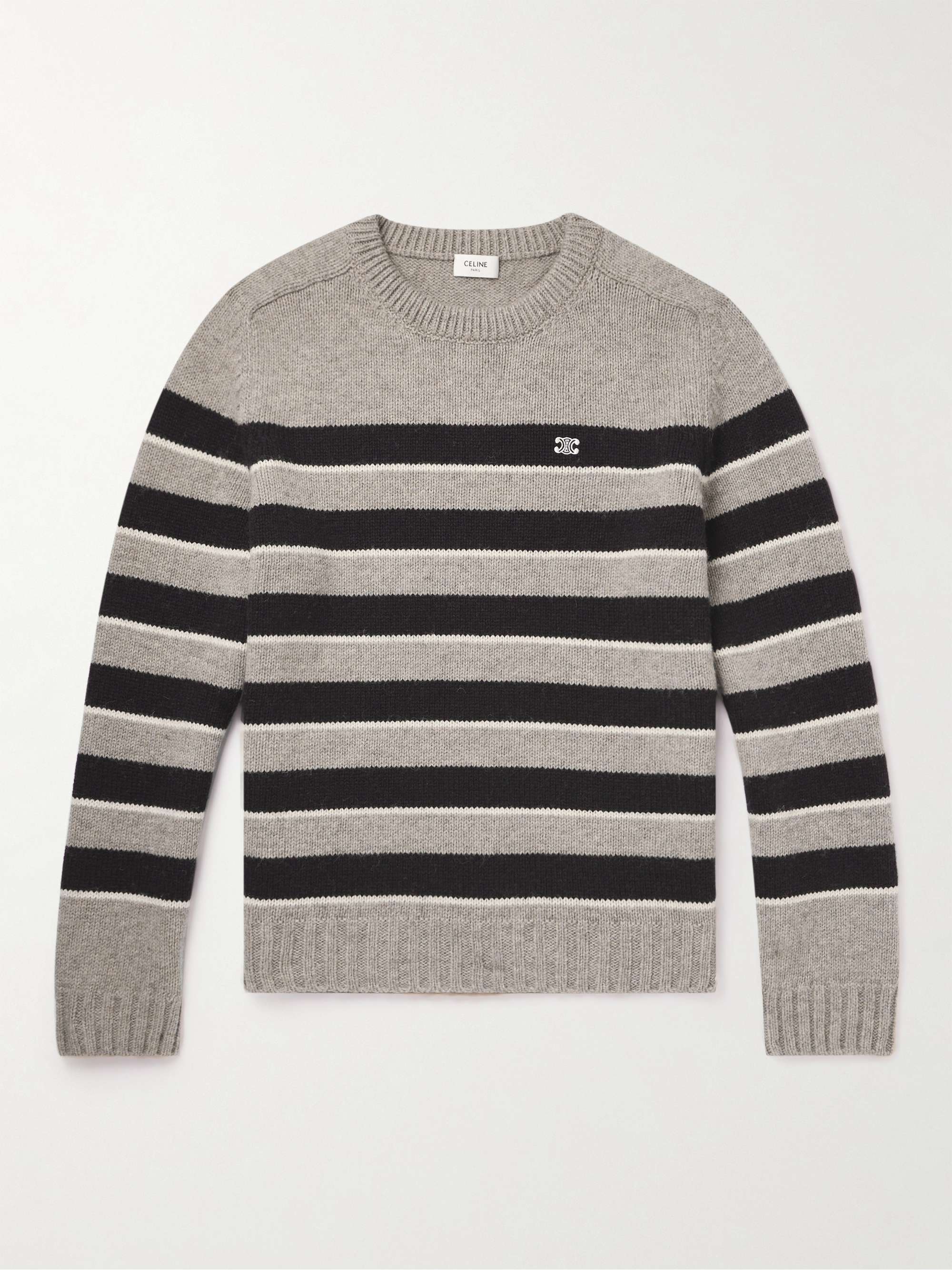 Logo-Embroidered Striped Wool Sweater view