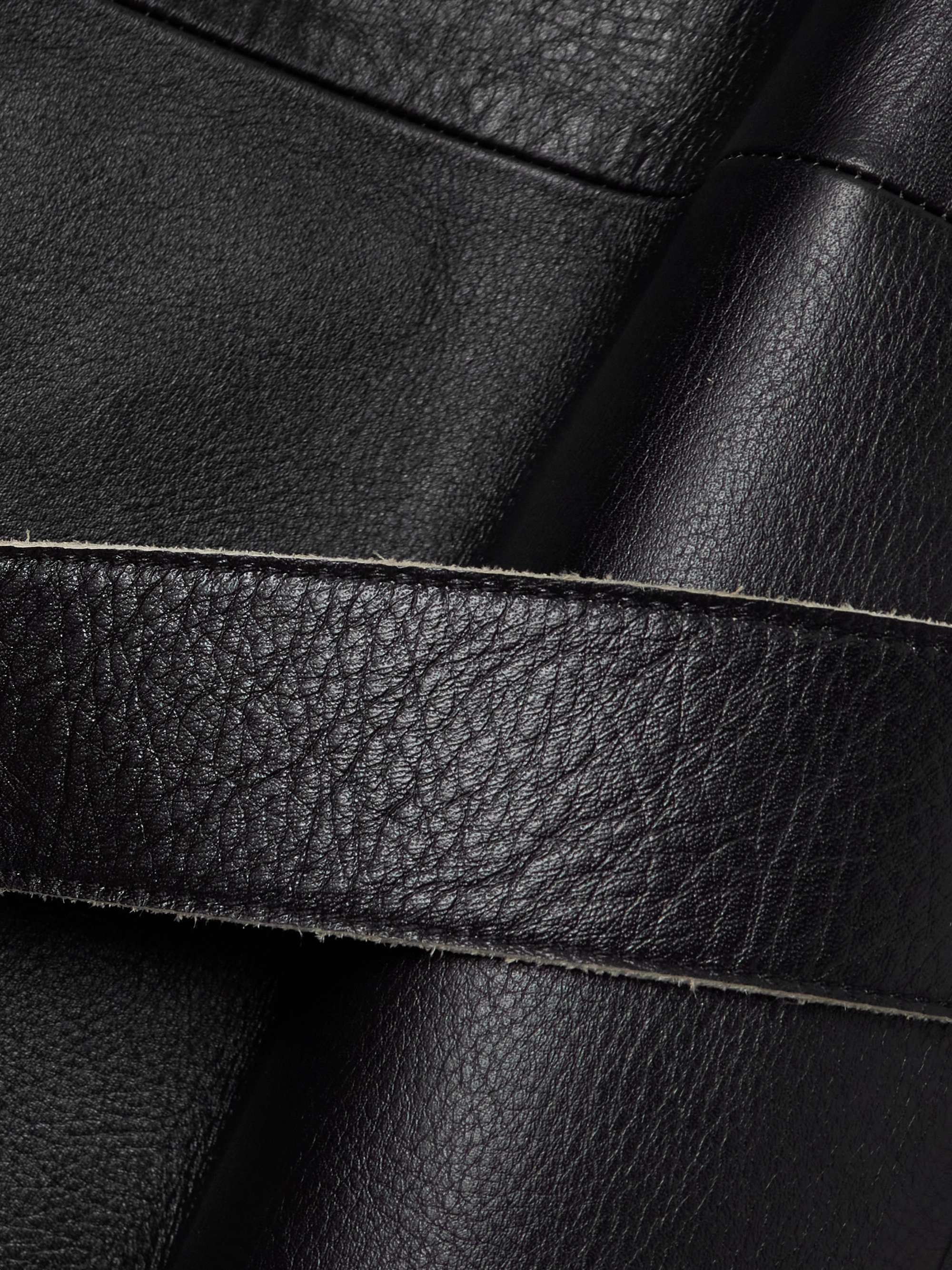 Belted leather coat view