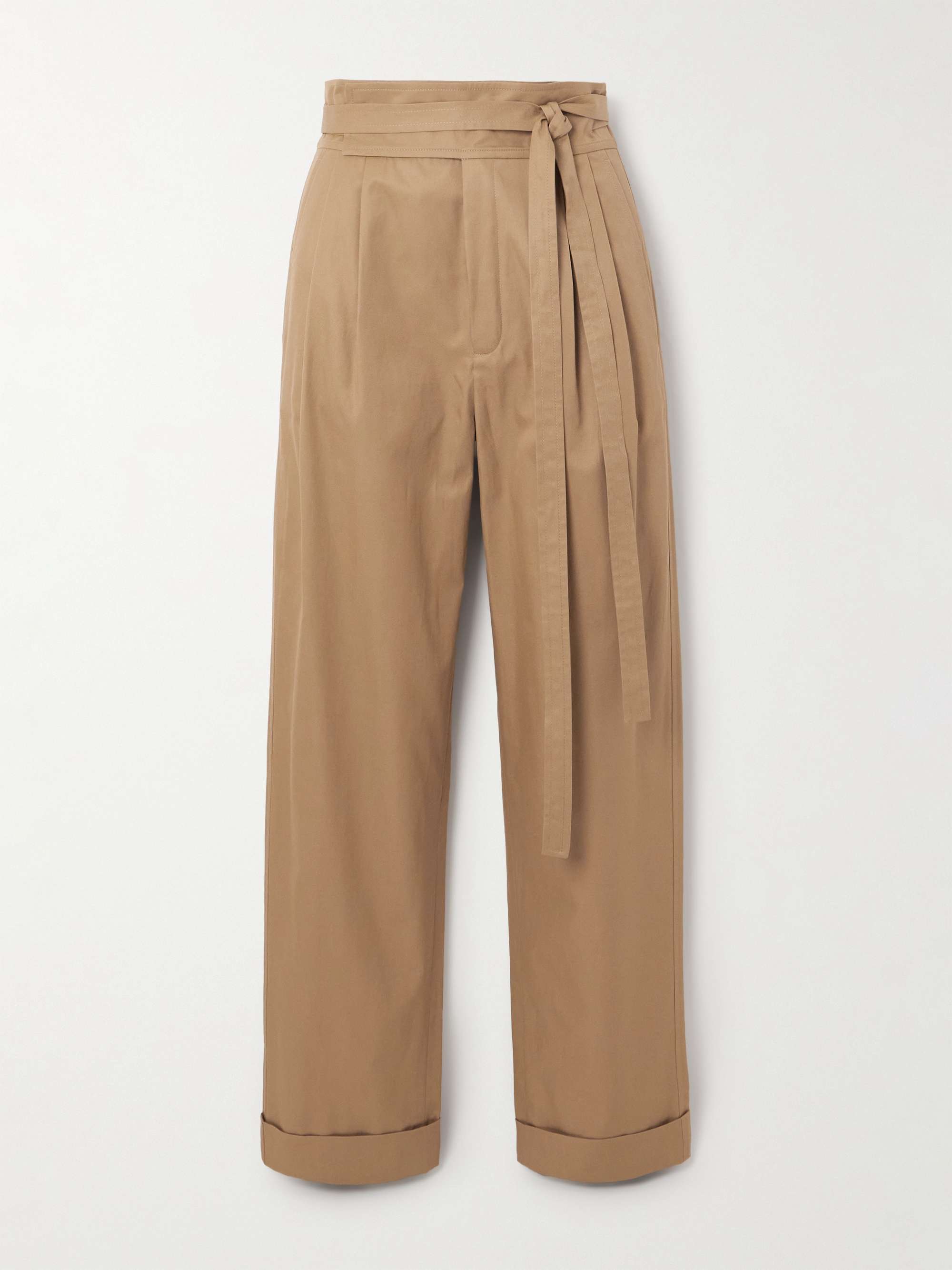 Belted pleated cotton-twill straight-leg pants view