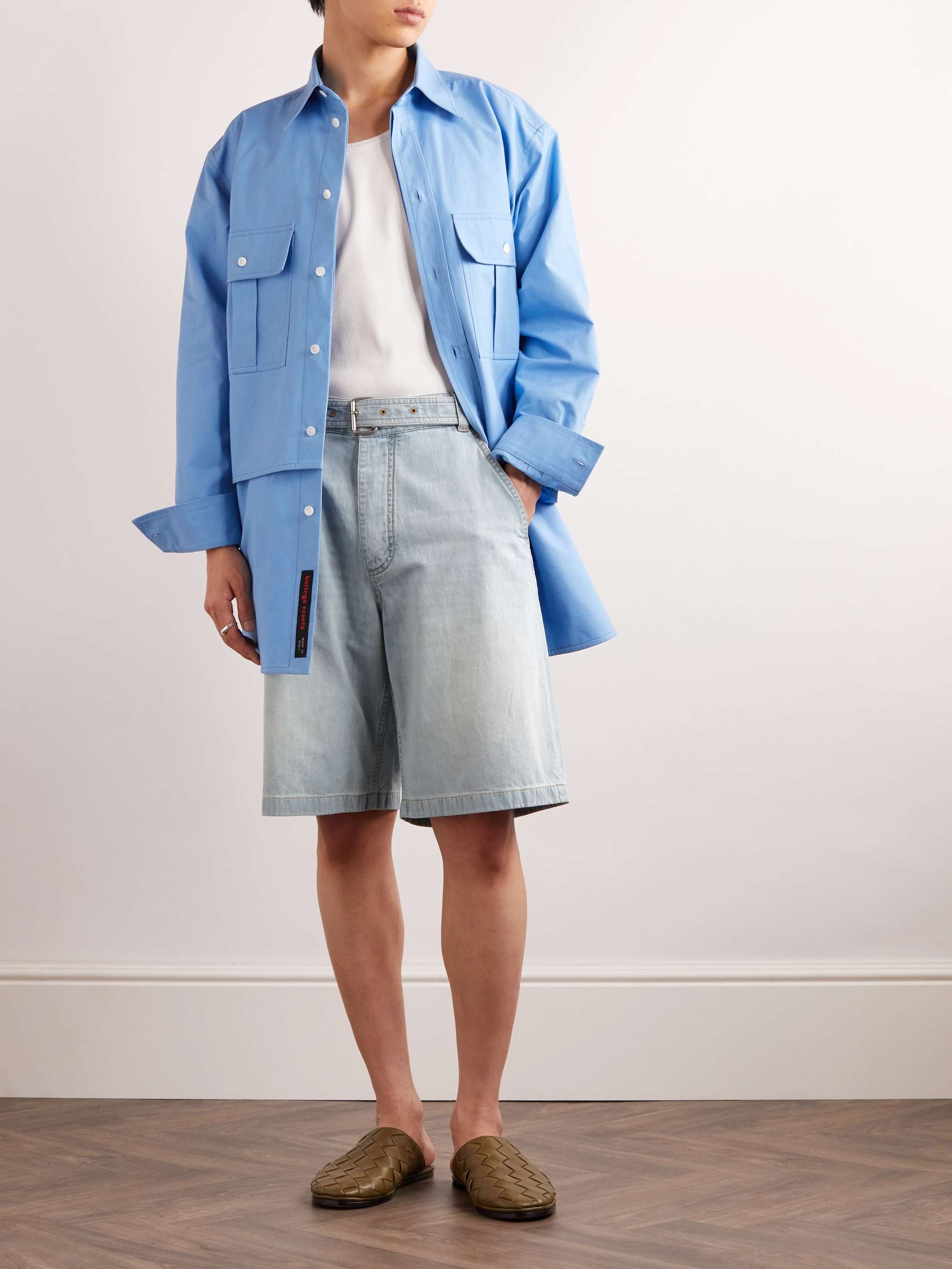 Straight-Leg Belted Denim Shorts view