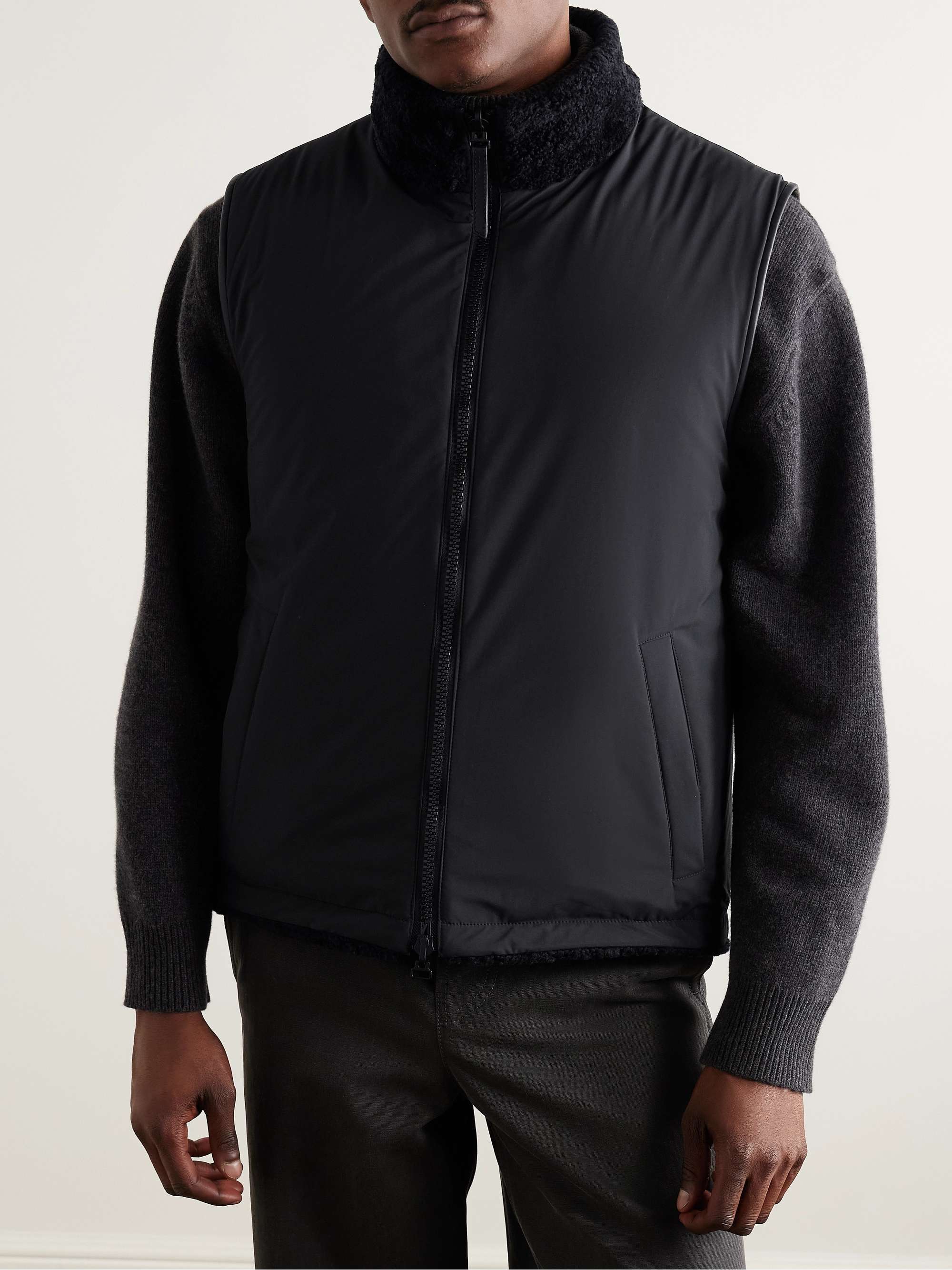 Reversible Leather-Trimmed Shearling and Shell Gilet view